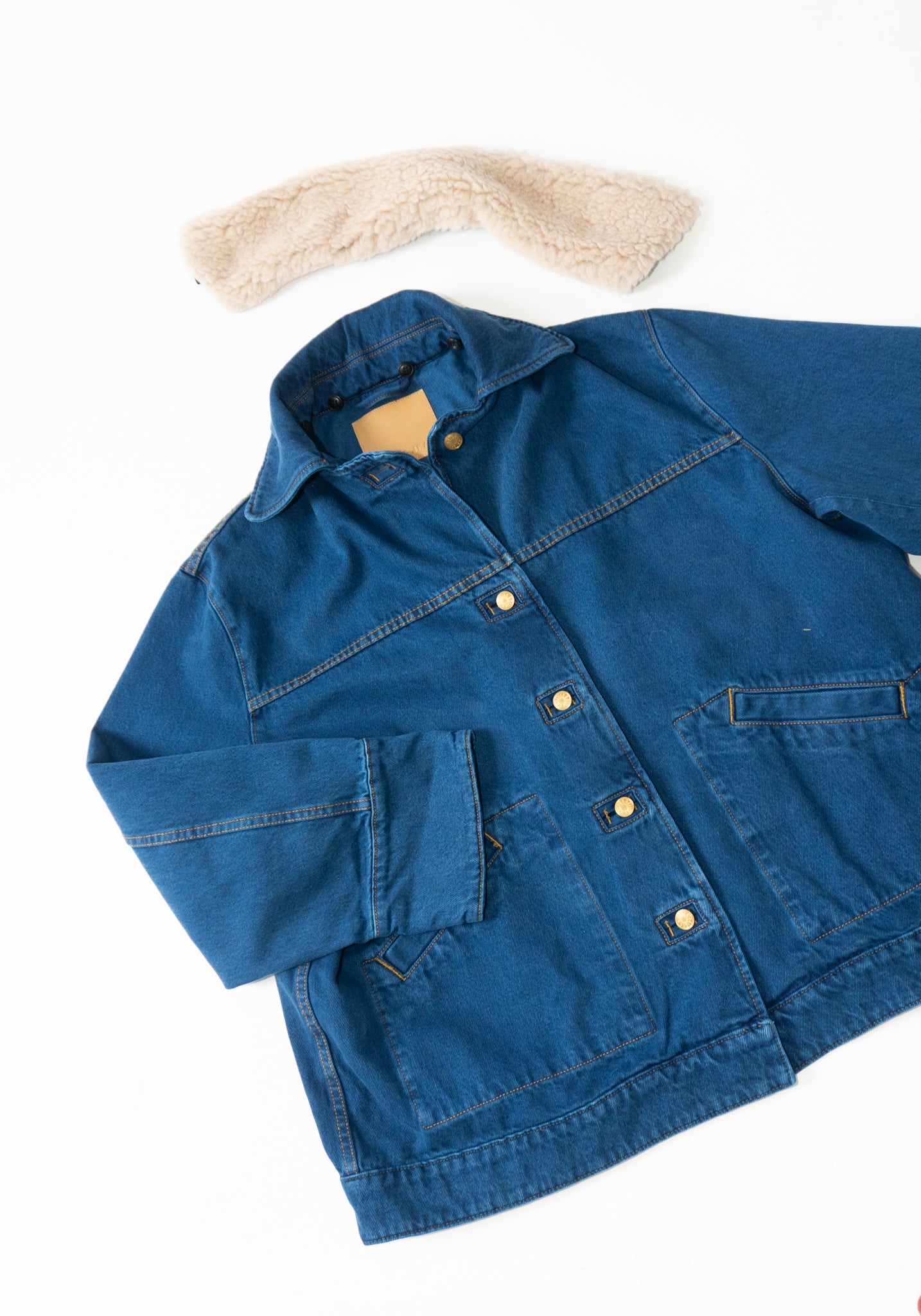 B Sides Stadium Jacket Sherpa Collar in Van Blue / Oatmeal Sherpa Collar