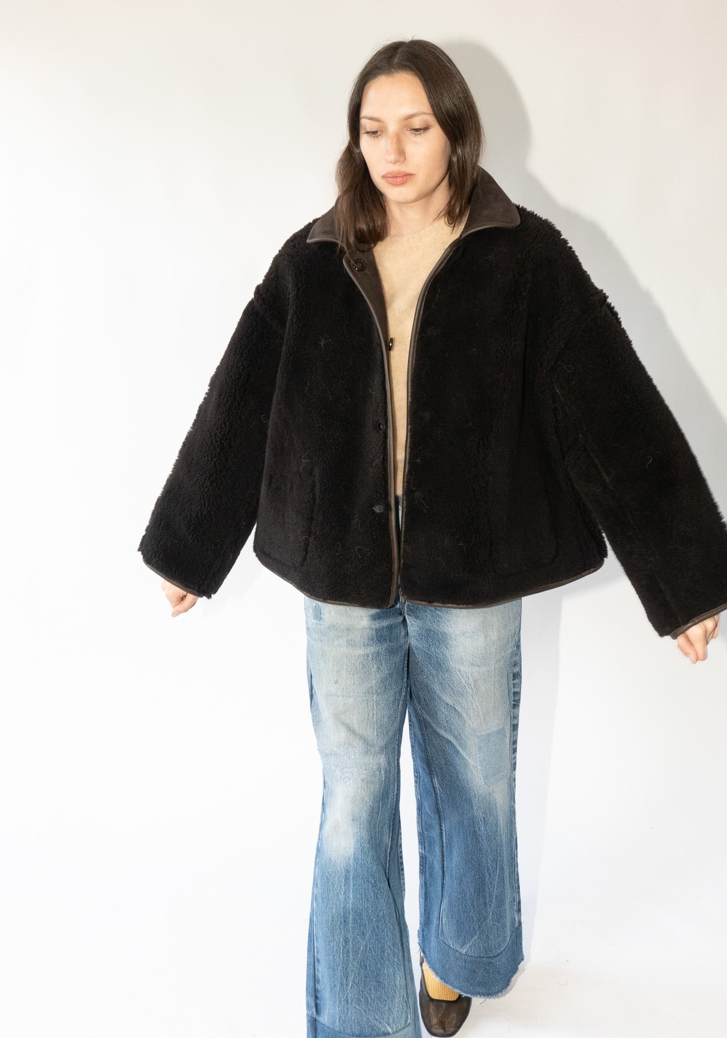 Cawley Suede and Curly Shearling Avis Jacket in Chocolate