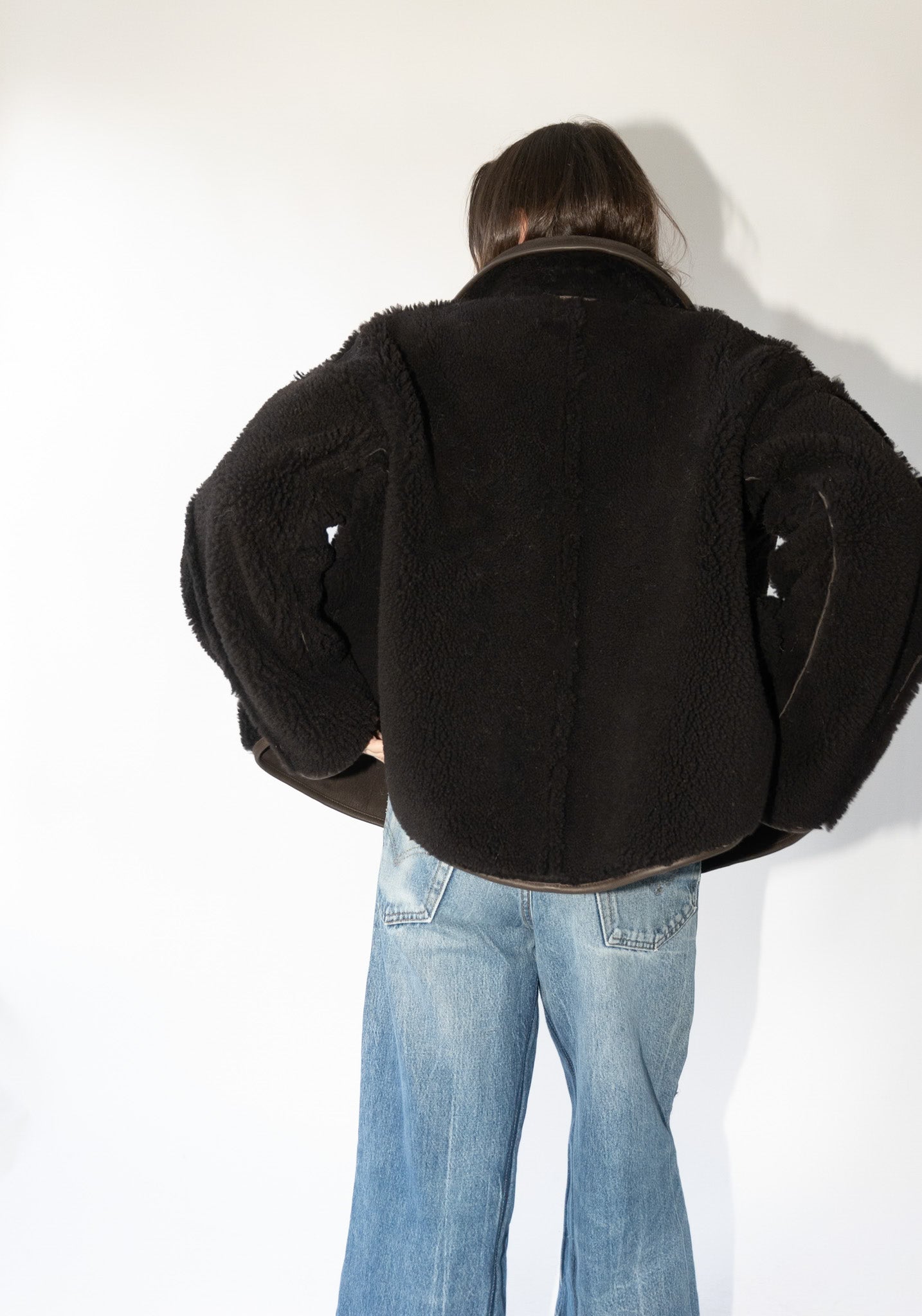 Cawley Suede and Curly Shearling Avis Jacket in Chocolate