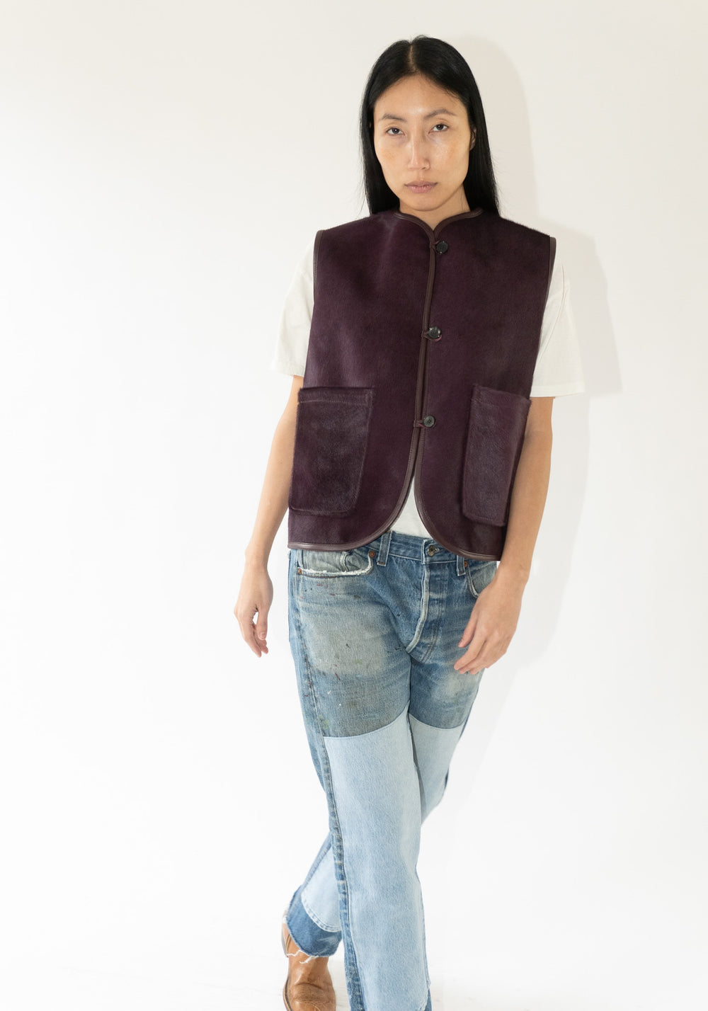 Hair Hide Leather Ella Vest in Violet