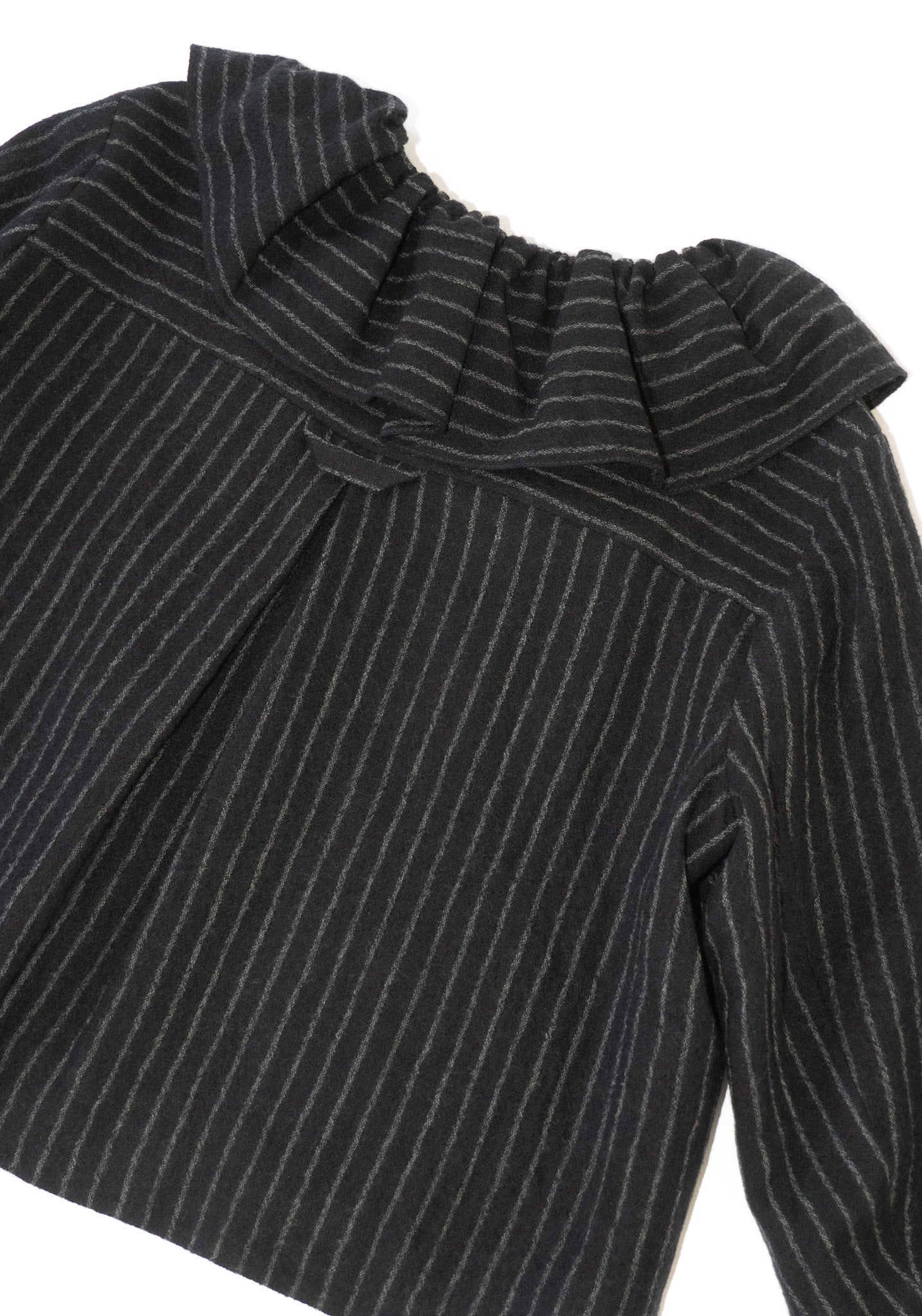 Japanese Striped Boucle Ruffle Lillie Jacket in Navy and Grey