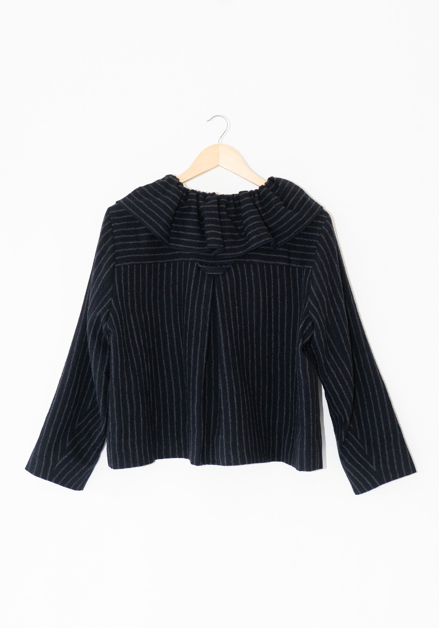 Japanese Striped Boucle Ruffle Lillie Jacket in Navy and Grey