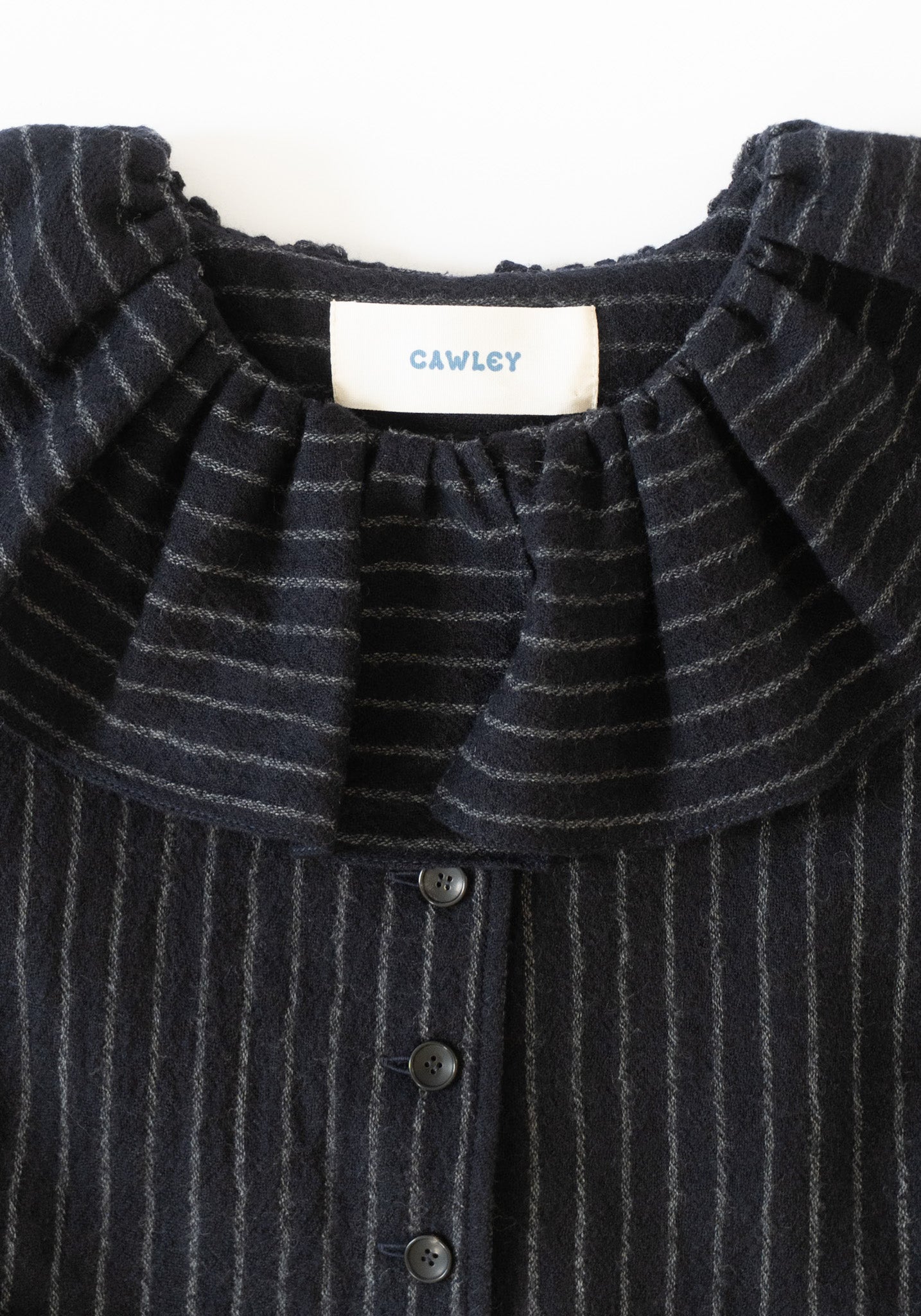 Japanese Striped Boucle Ruffle Lillie Jacket in Navy and Grey