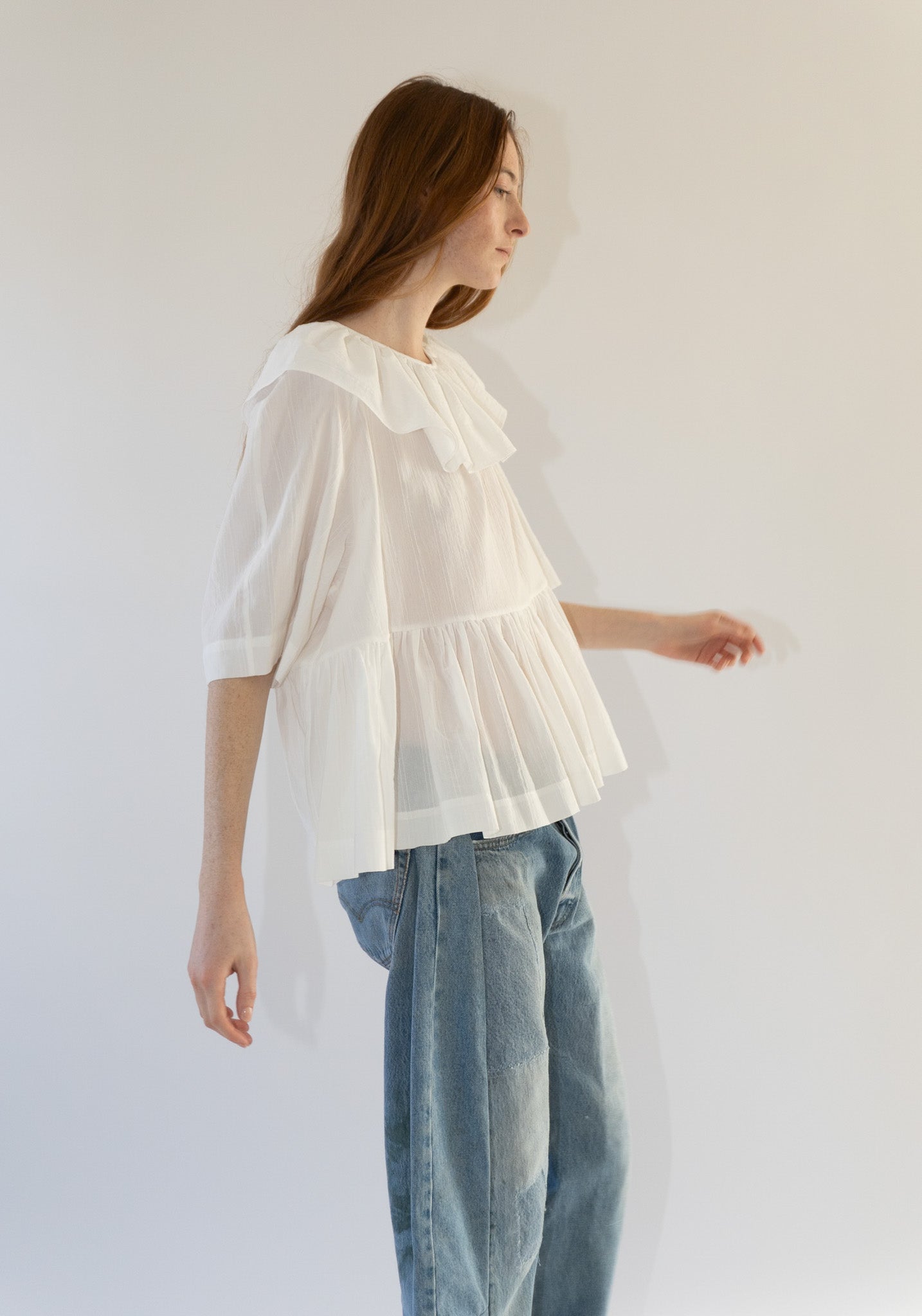Japanese Washed Dobby Chambray Delilah Top in White