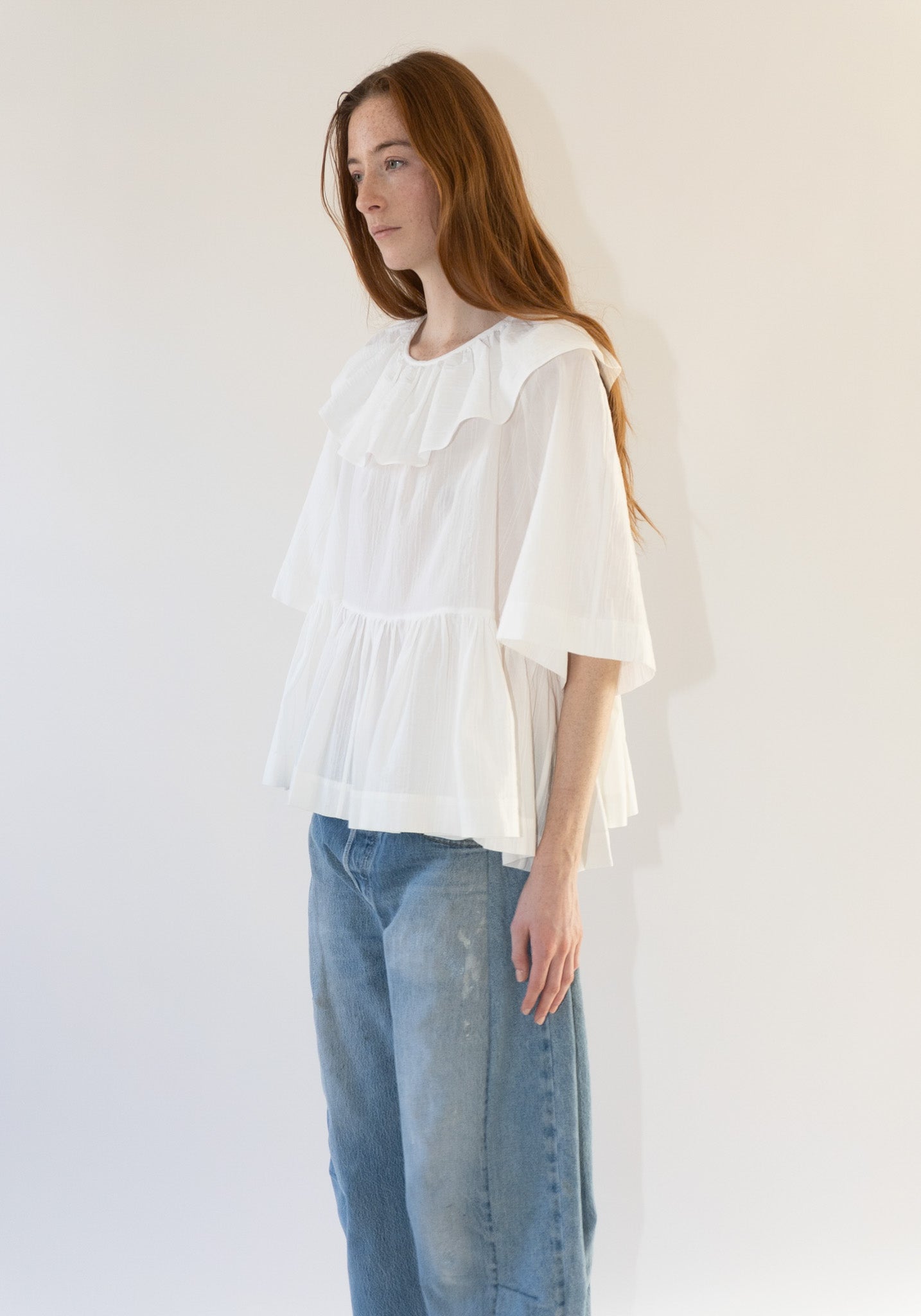 Japanese Washed Dobby Chambray Delilah Top in White