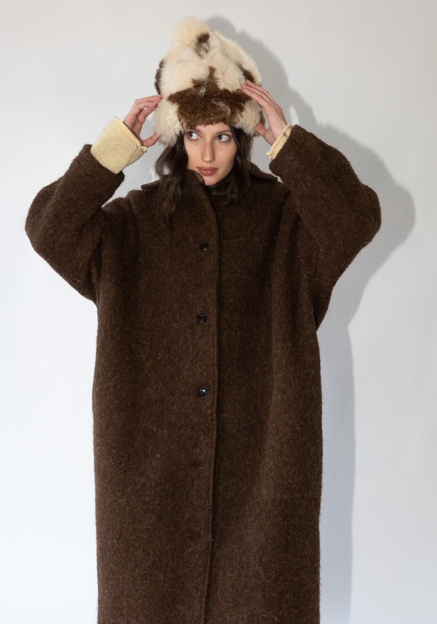 Portuguese Long Hair Wool Faro Coat in Chocolate