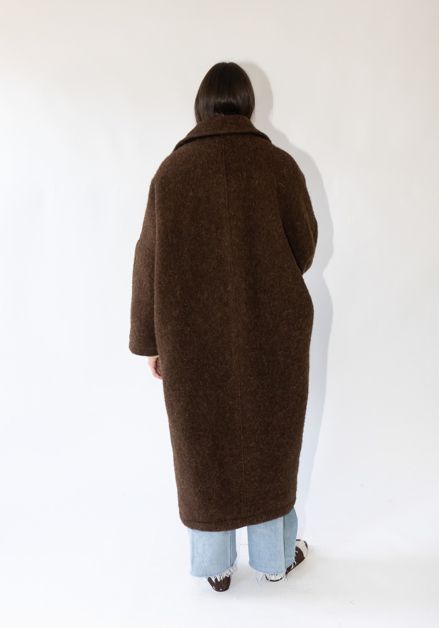 Portuguese Long Hair Wool Faro Coat in Chocolate