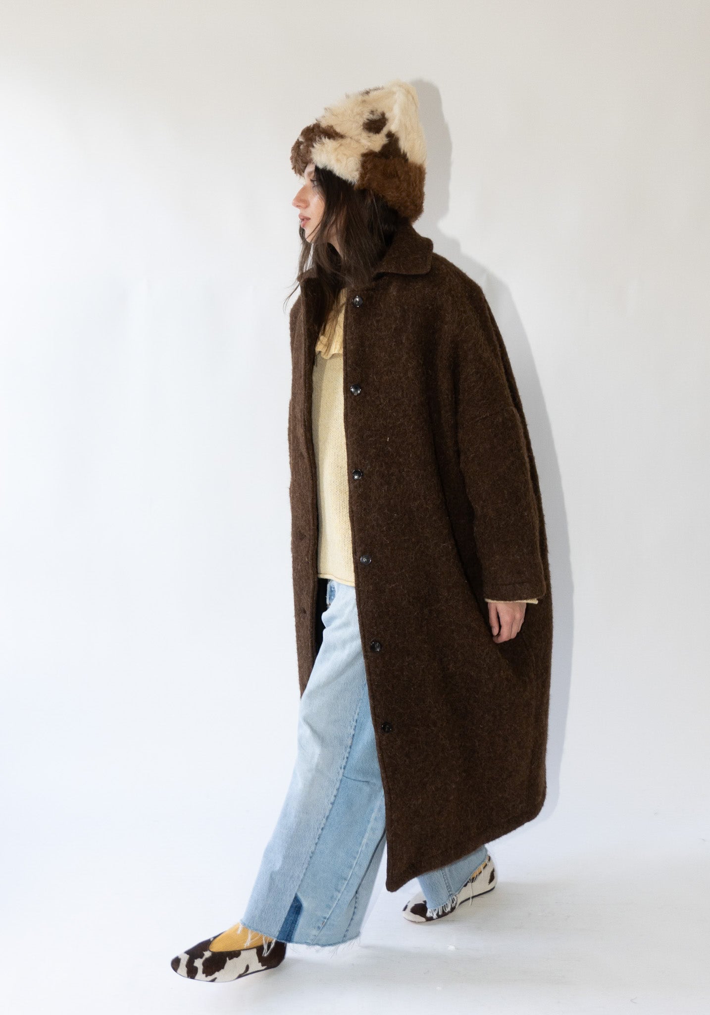 Portuguese Long Hair Wool Faro Coat in Chocolate