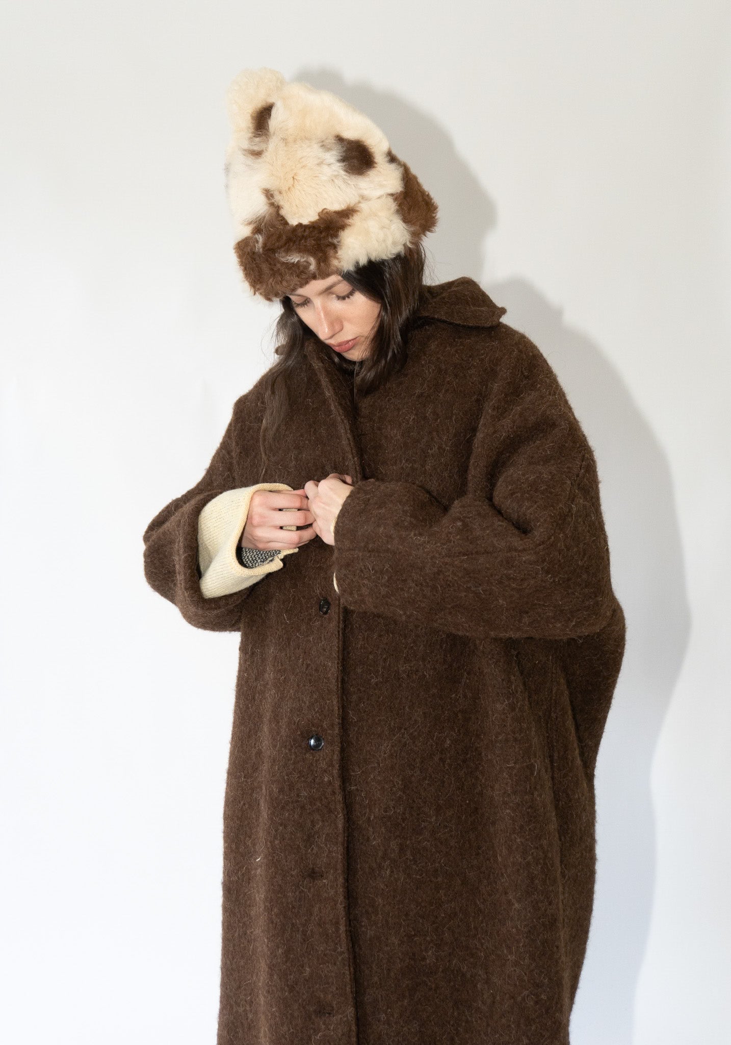 Portuguese Long Hair Wool Faro Coat in Chocolate