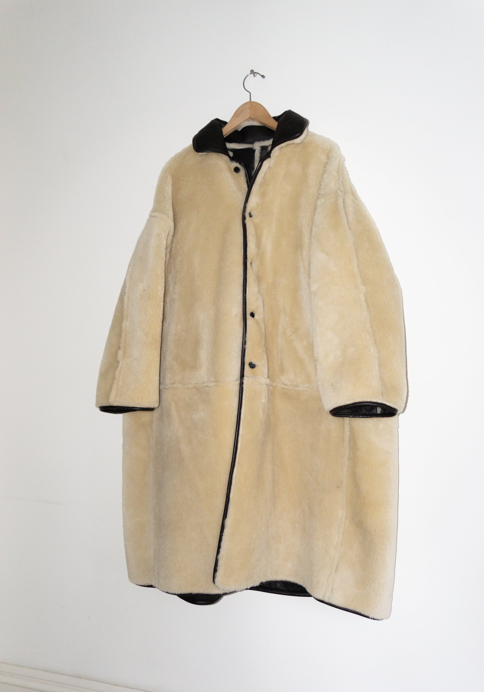 Cawley Sheepskin and Leather Roo Coat in Chocolate and Natural