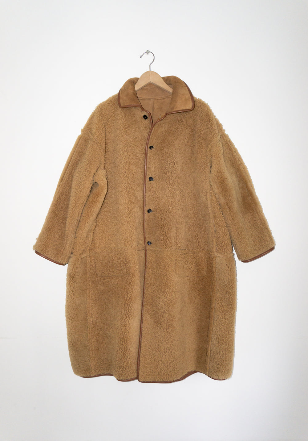 Cawley Sheepskin and Suede Curly Hair Roo Coat in Tan