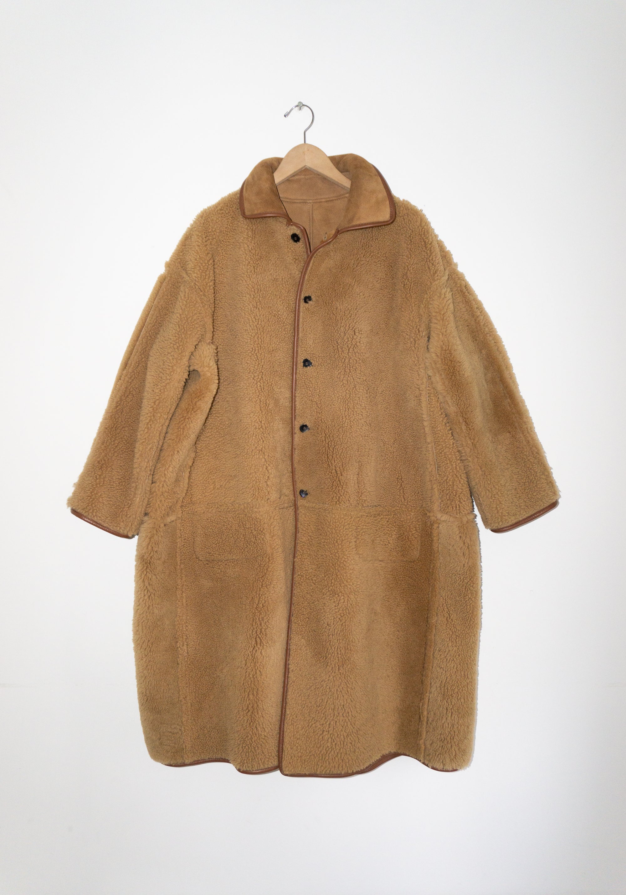 Cawley Sheepskin and Suede Curly Hair Roo Coat in Tan