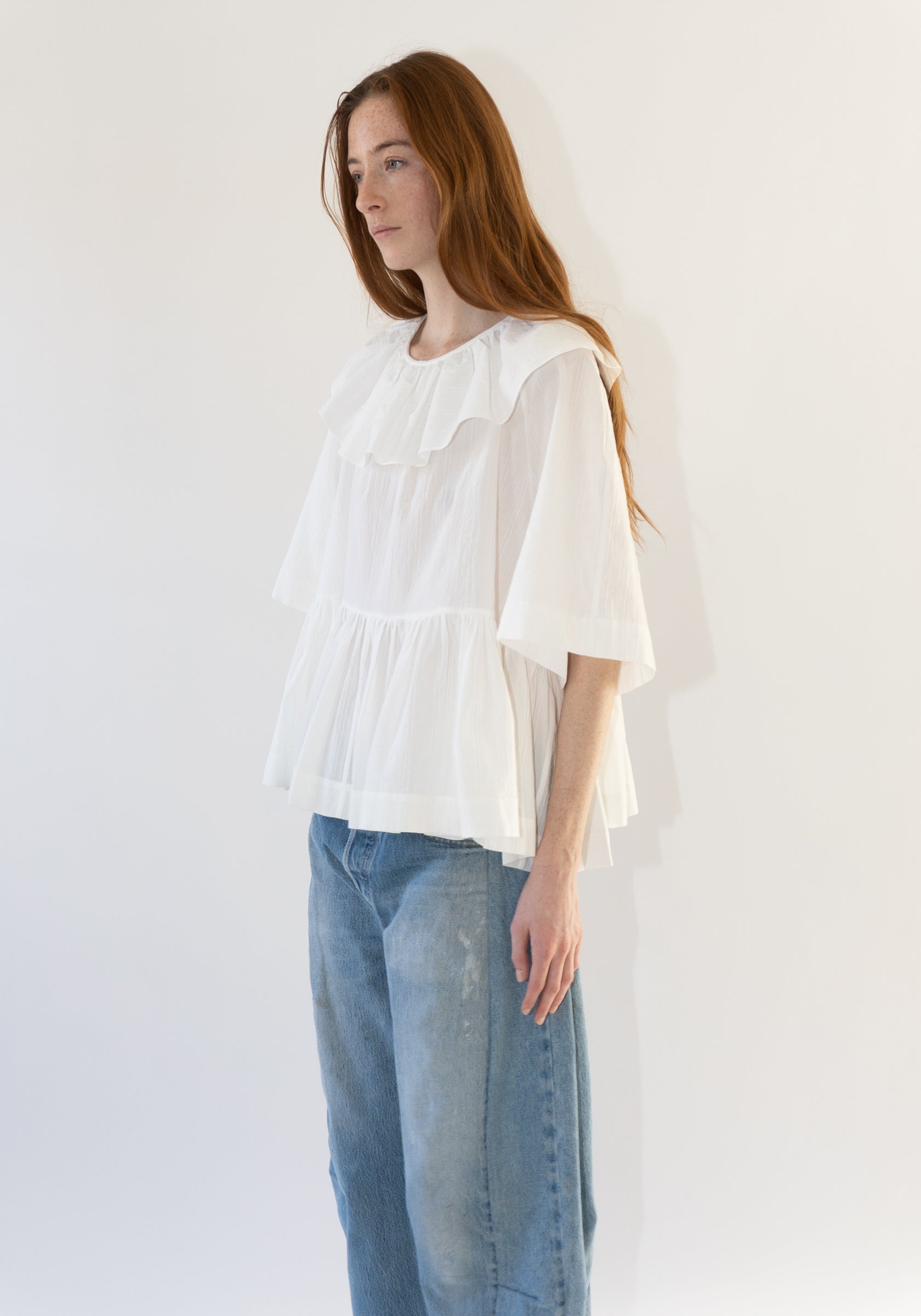 Cawley Japanese Washed Dobby Chambray Delilah Top in White