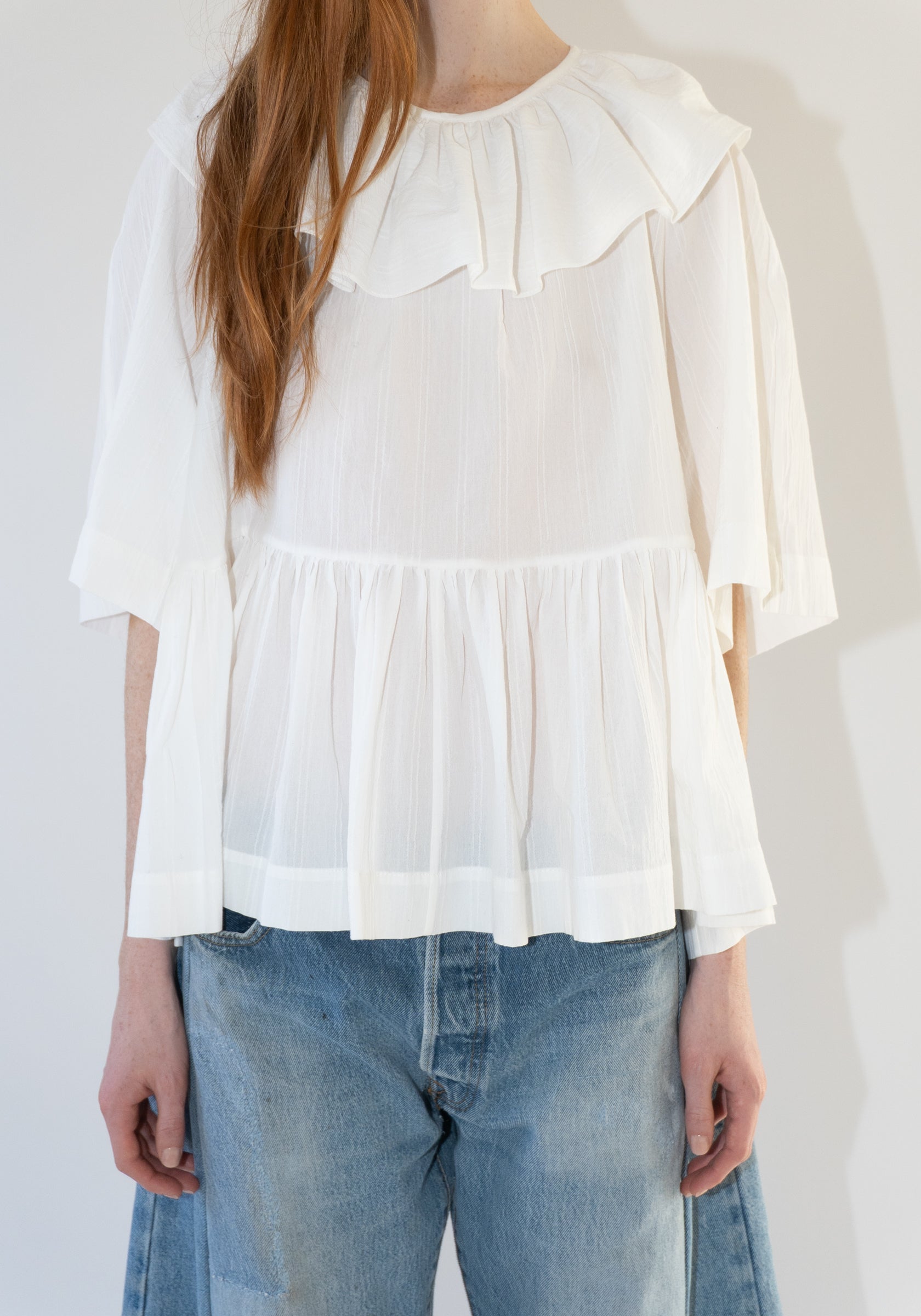 Cawley Japanese Washed Dobby Chambray Delilah Top in White