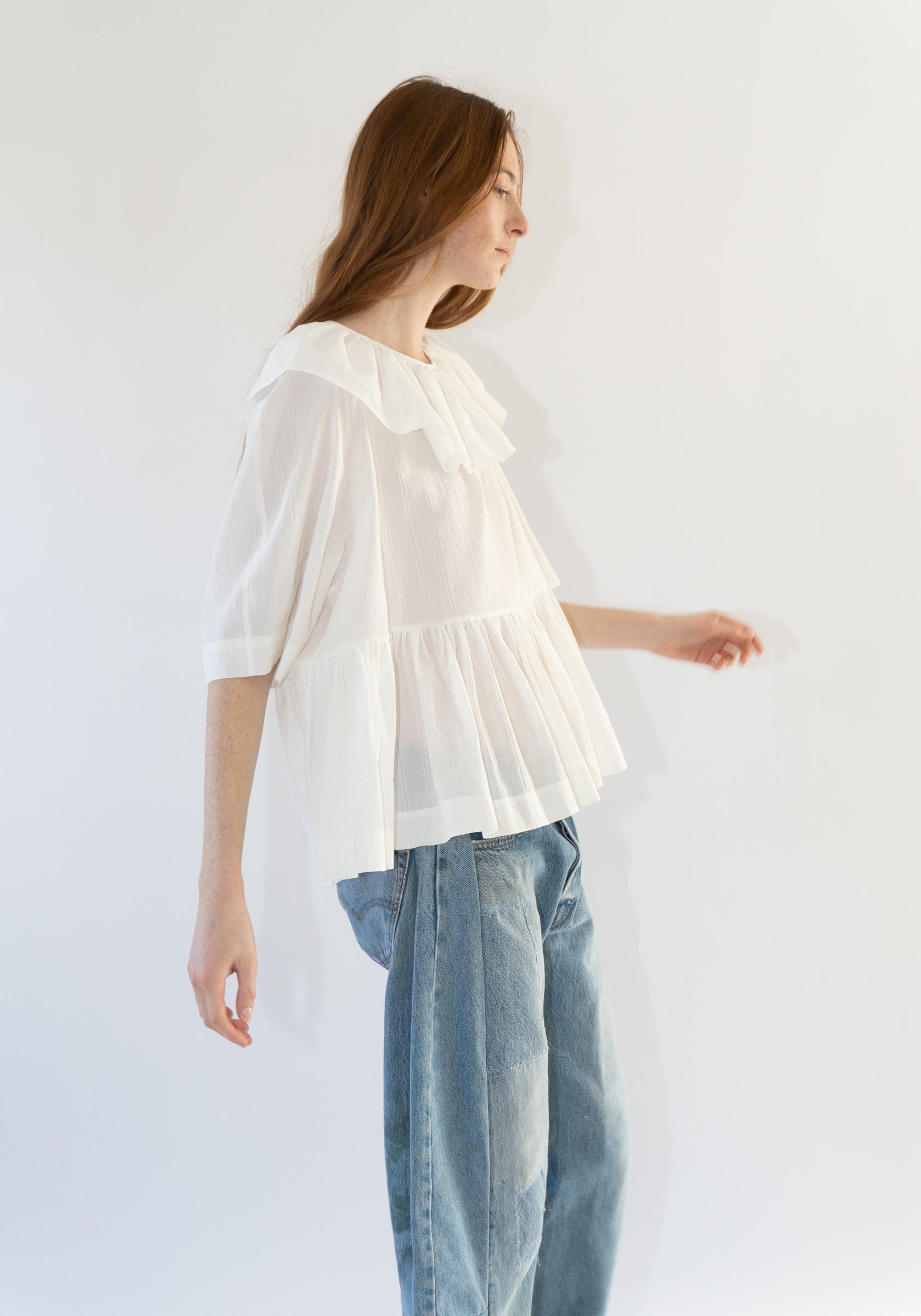 Cawley Japanese Washed Dobby Chambray Delilah Top in White