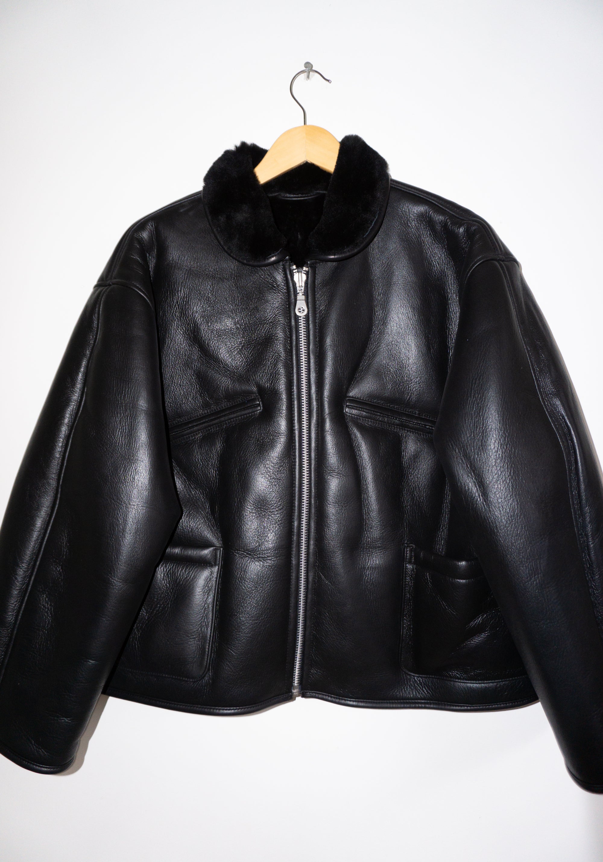 Cawley Leather Flying Jacket in Black