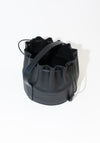 Cawley Leather Drawstring Collar Bag in Black