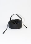 Cawley Leather Drawstring Collar Bag in Black