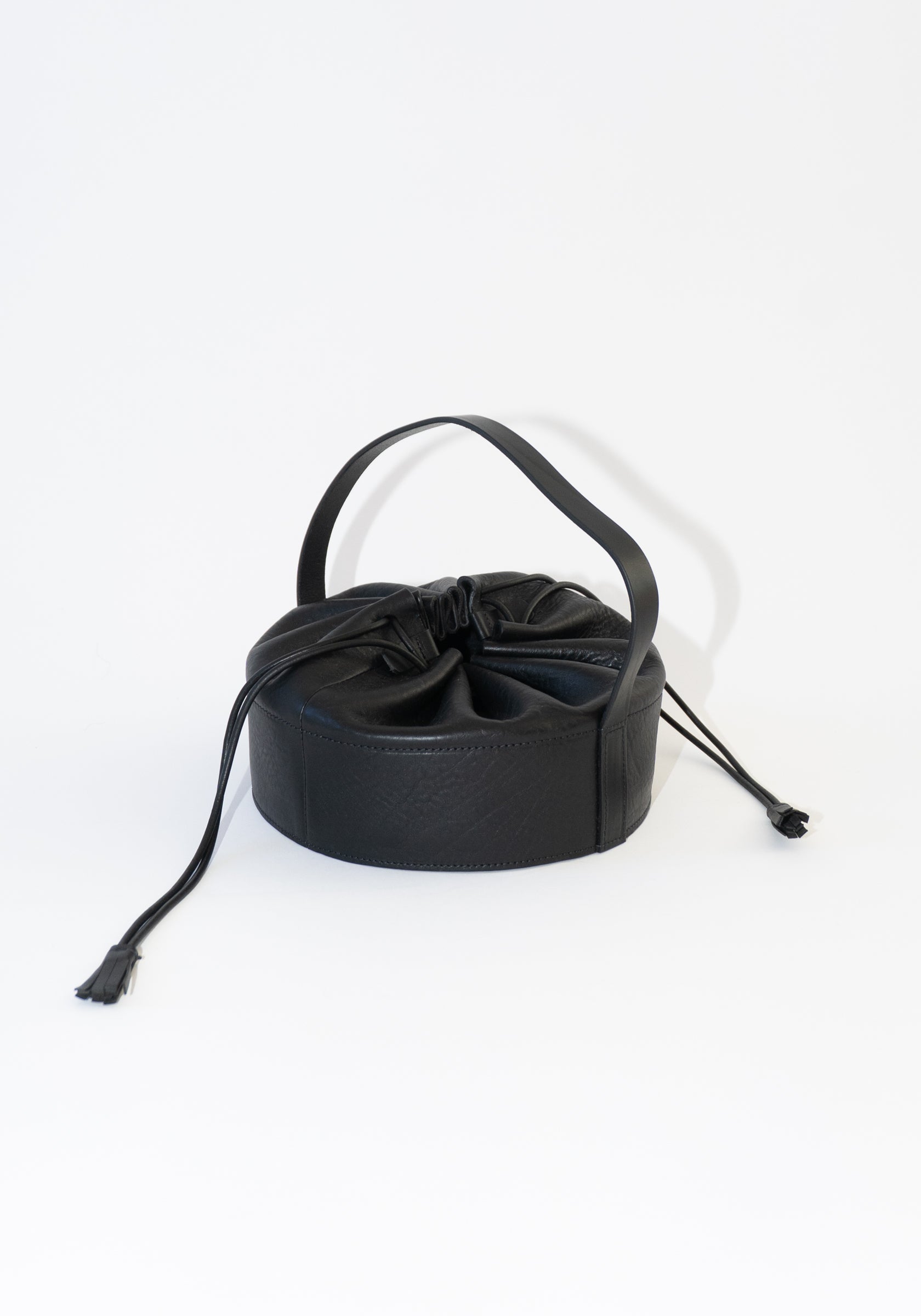 Cawley Leather Drawstring Collar Bag in Black