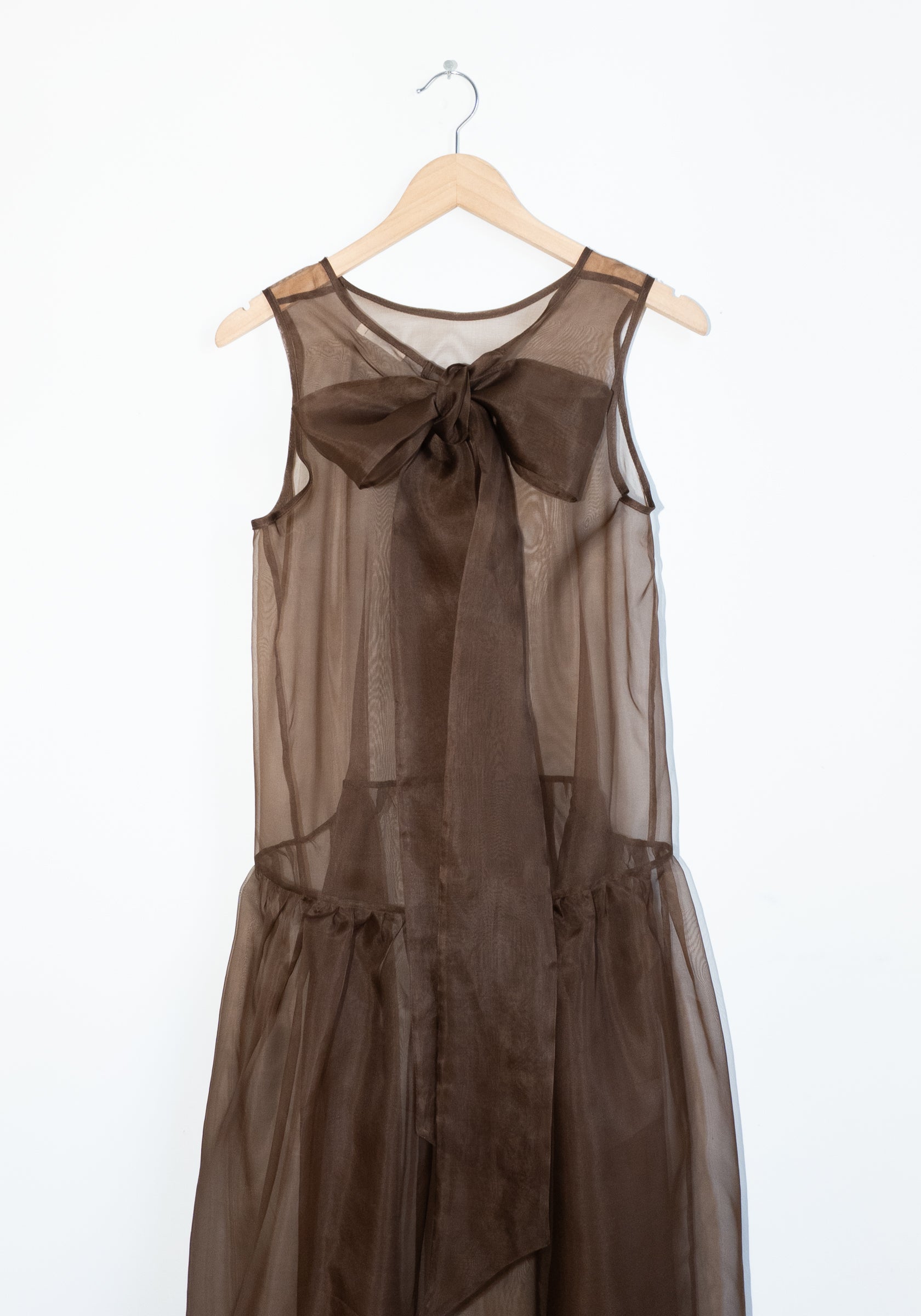 Cawley Silk Organza Gathered Isabella Dress in Chestnut