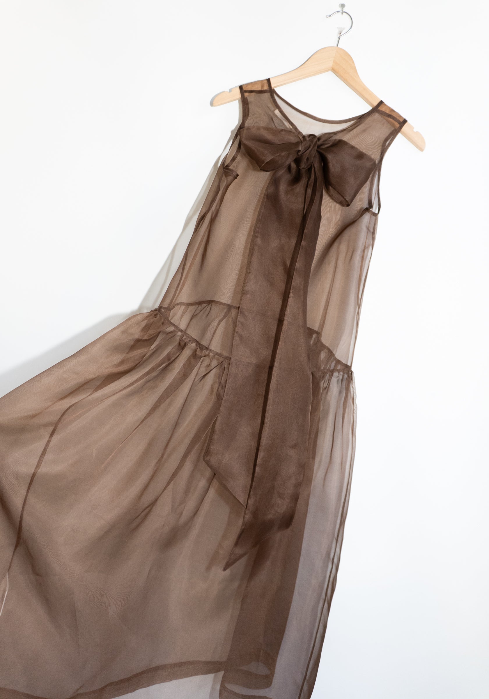 Cawley Silk Organza Gathered Isabella Dress in Chestnut