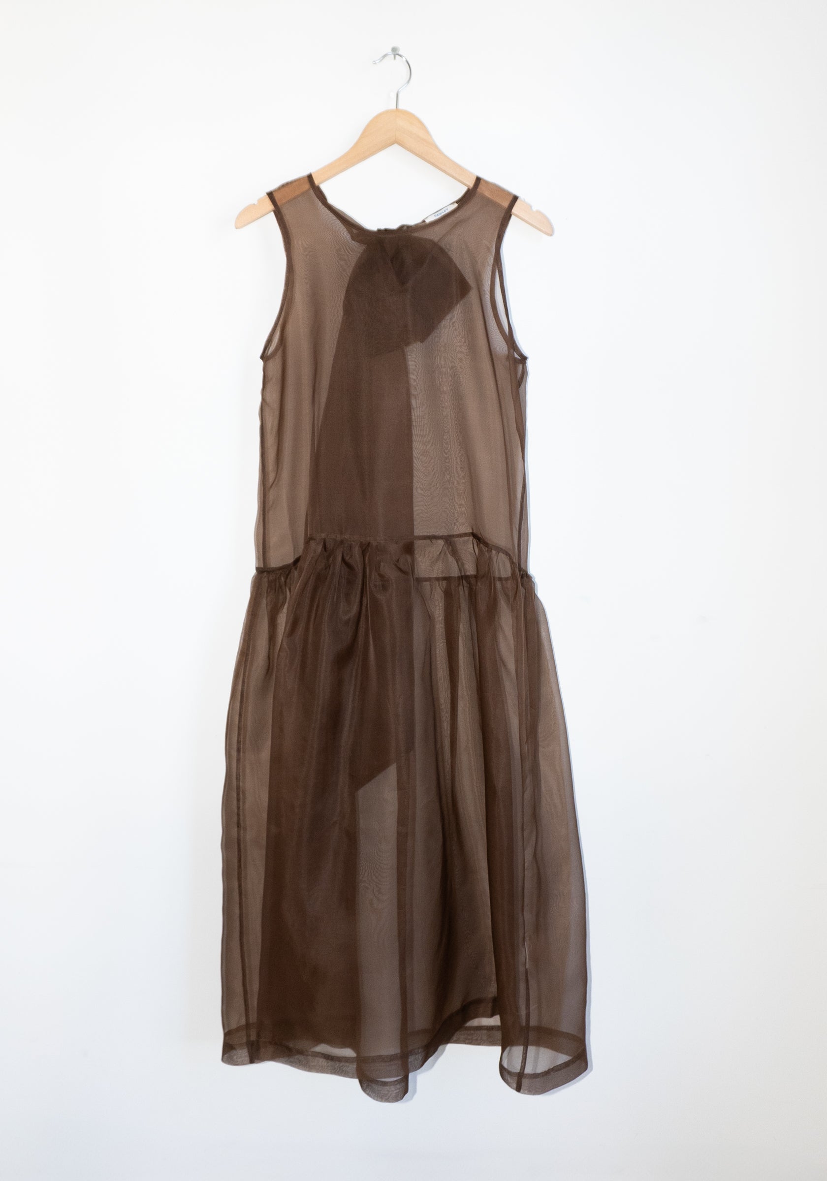 Cawley Silk Organza Gathered Isabella Dress in Chestnut