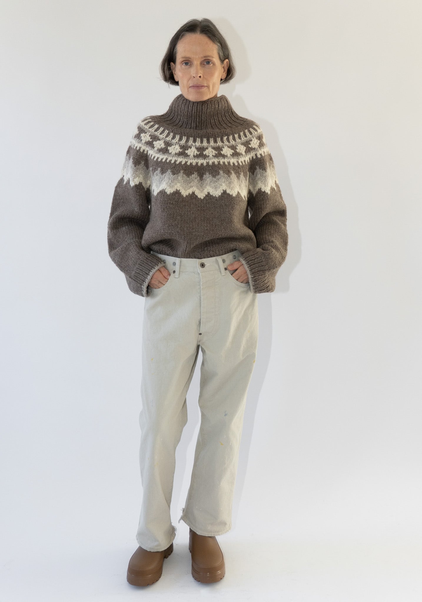 Unisex Adjustable Waist Denim Pants in Ivory