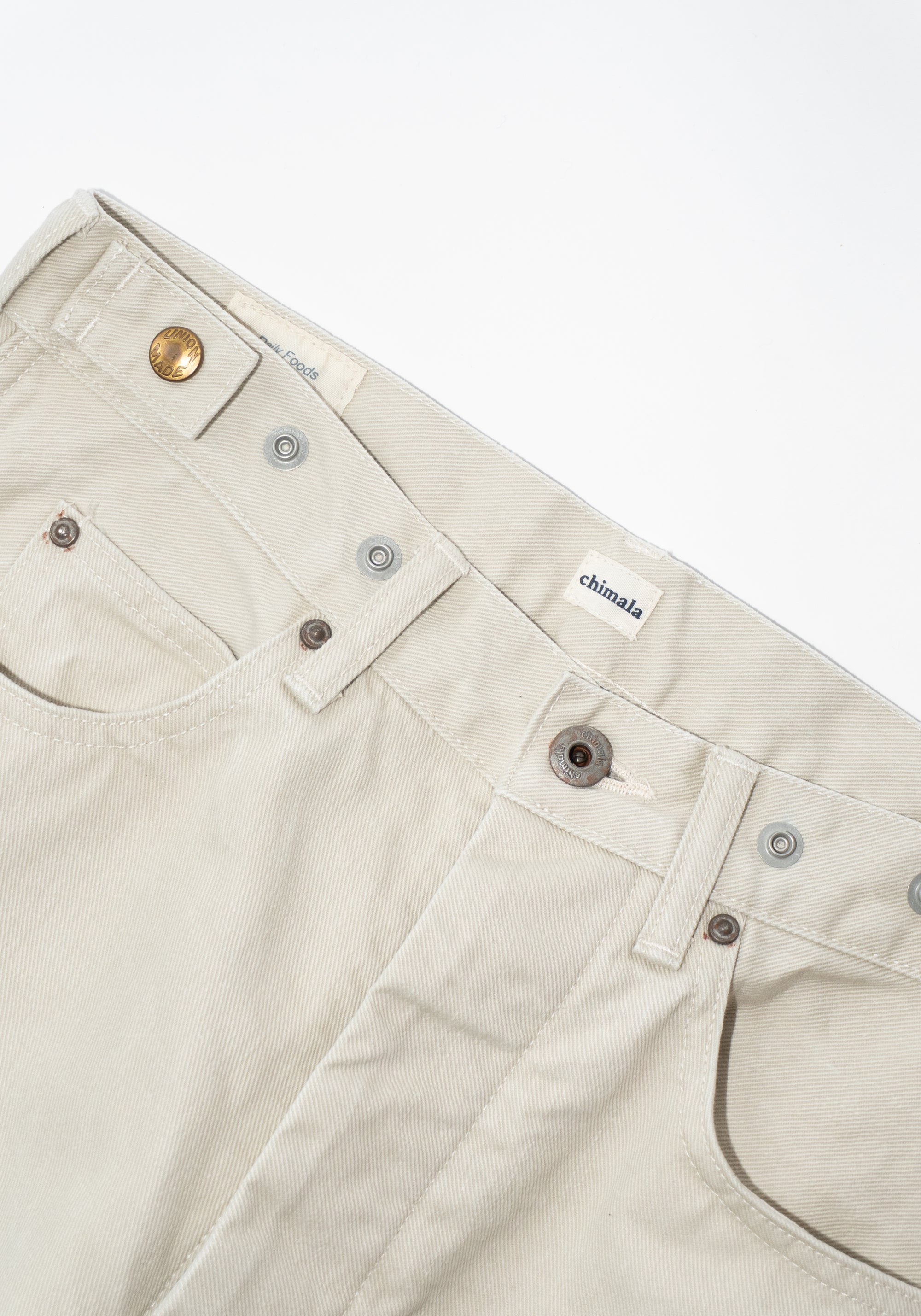 Chimala Unisex Adjustable Waist Denim Pants in Ivory