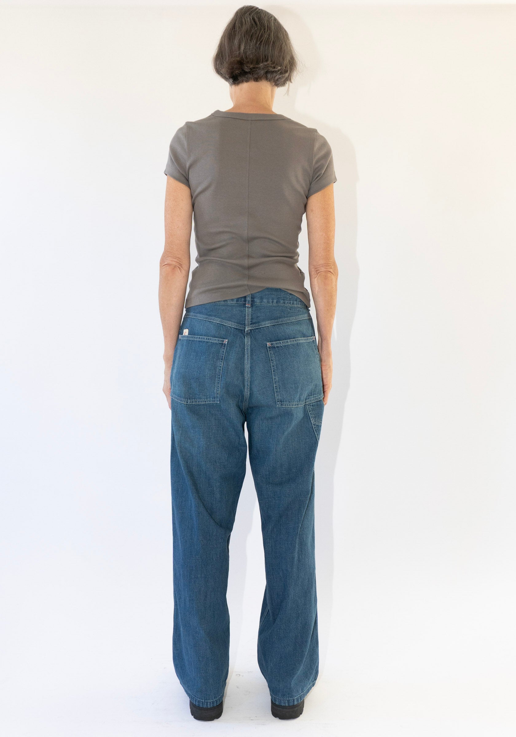 Unisex Denim Painters Pant in Dark Distress