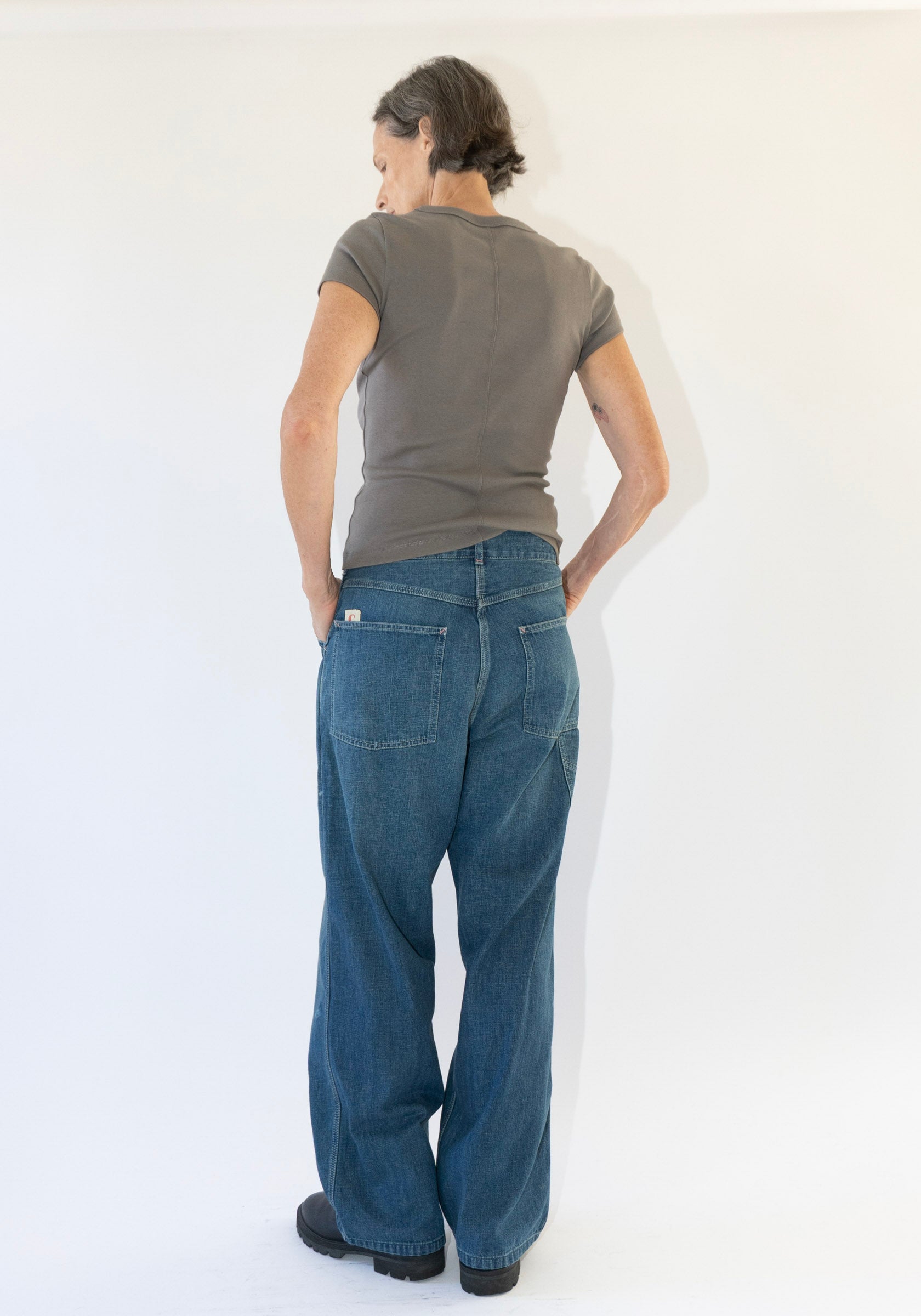 Unisex Denim Painters Pant in Dark Distress