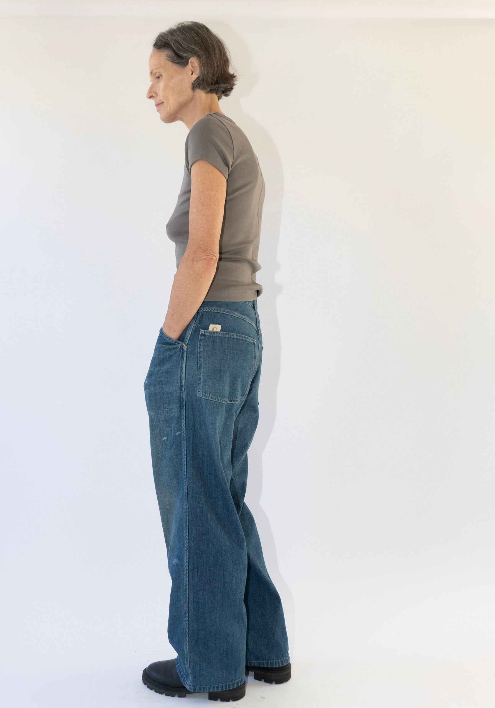 Unisex Denim Painters Pant in Dark Distress