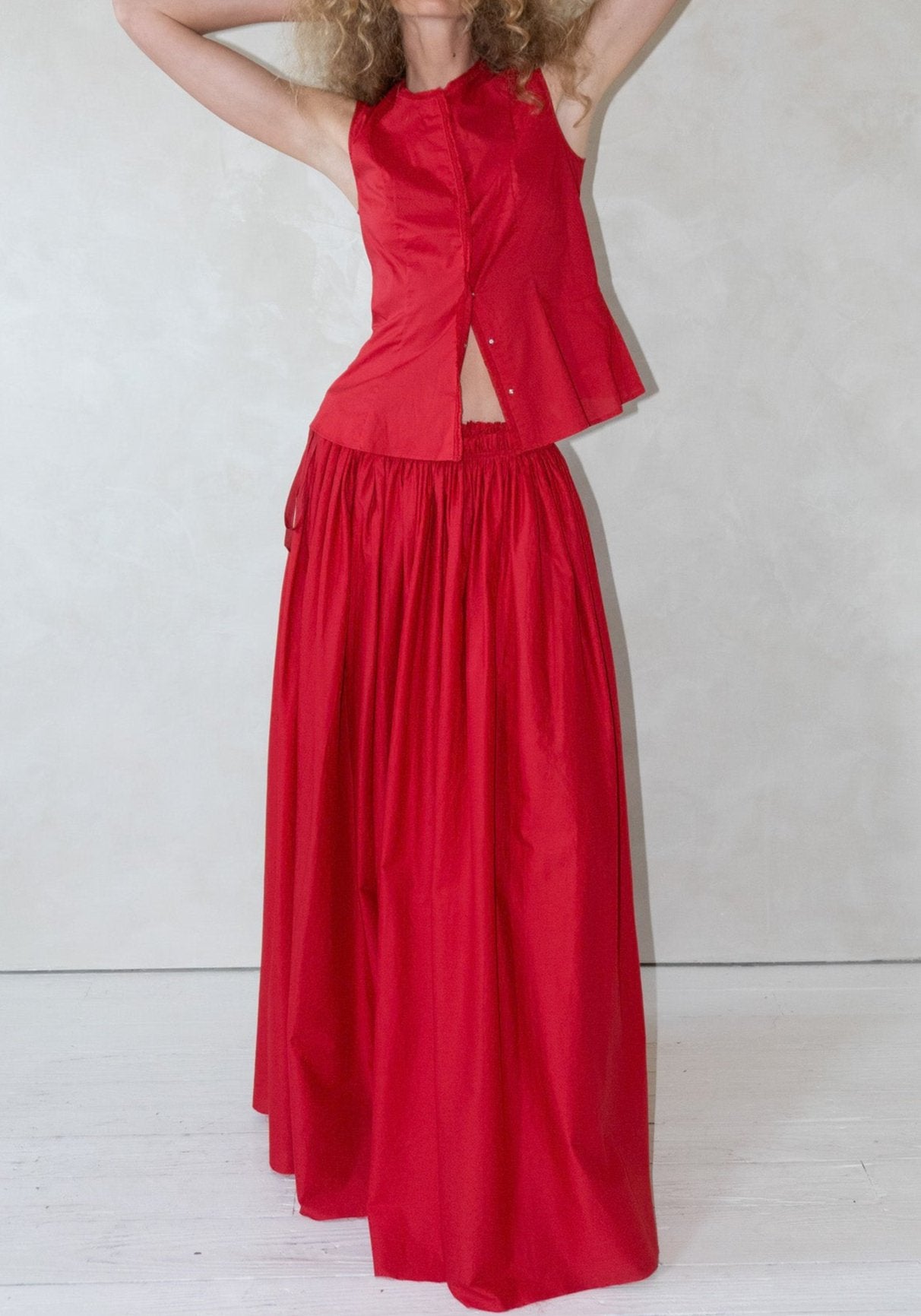 Gathered Wrap Skirt in Red