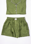 Silk Twill Boxer Classica Short in Olive with Lilac Piping