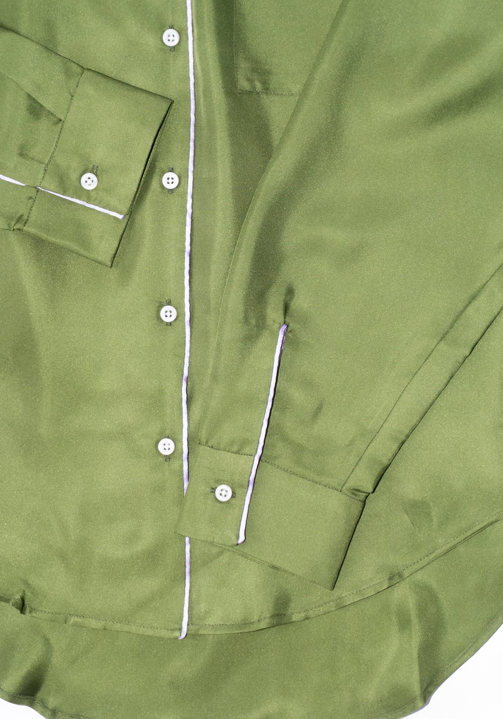 Silk Twill Notched Collar Shirt in Olive/Lilac