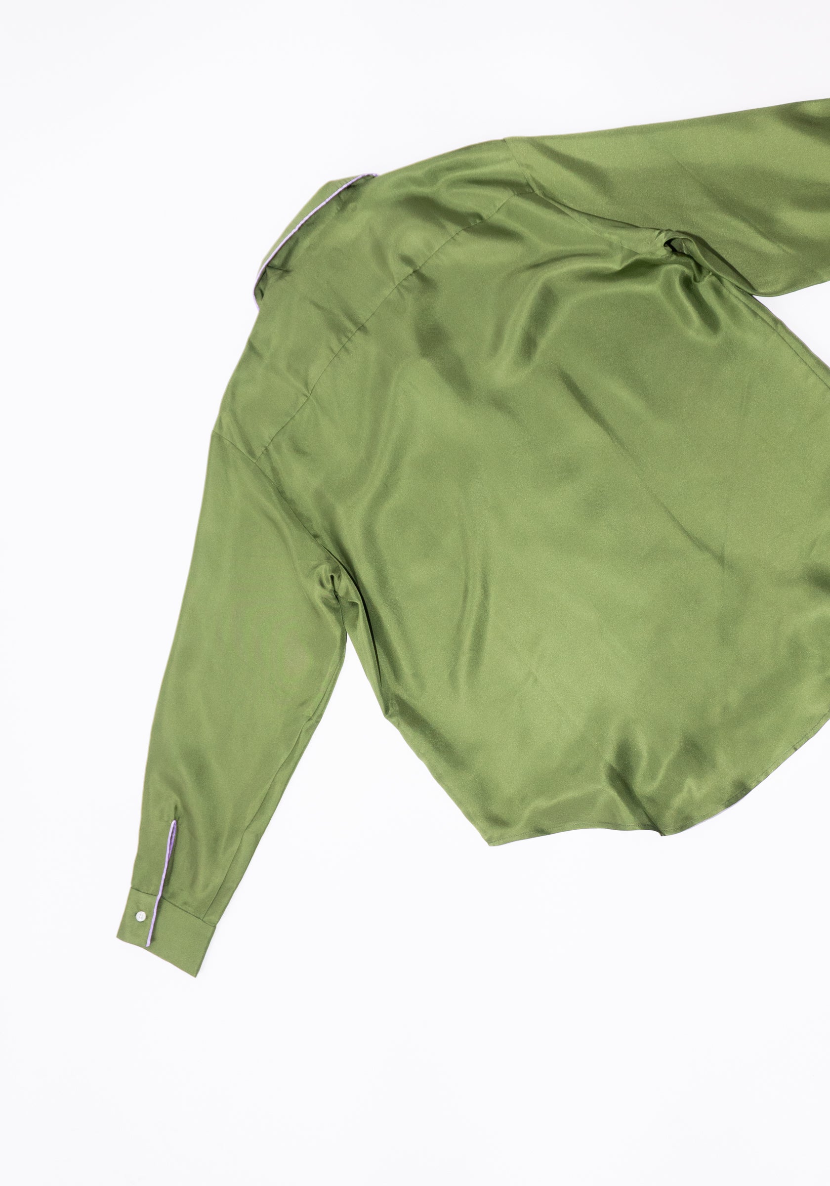 Silk Twill Notched Collar Shirt in Olive/Lilac