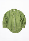 Silk Twill Notched Collar Shirt in Olive/Lilac