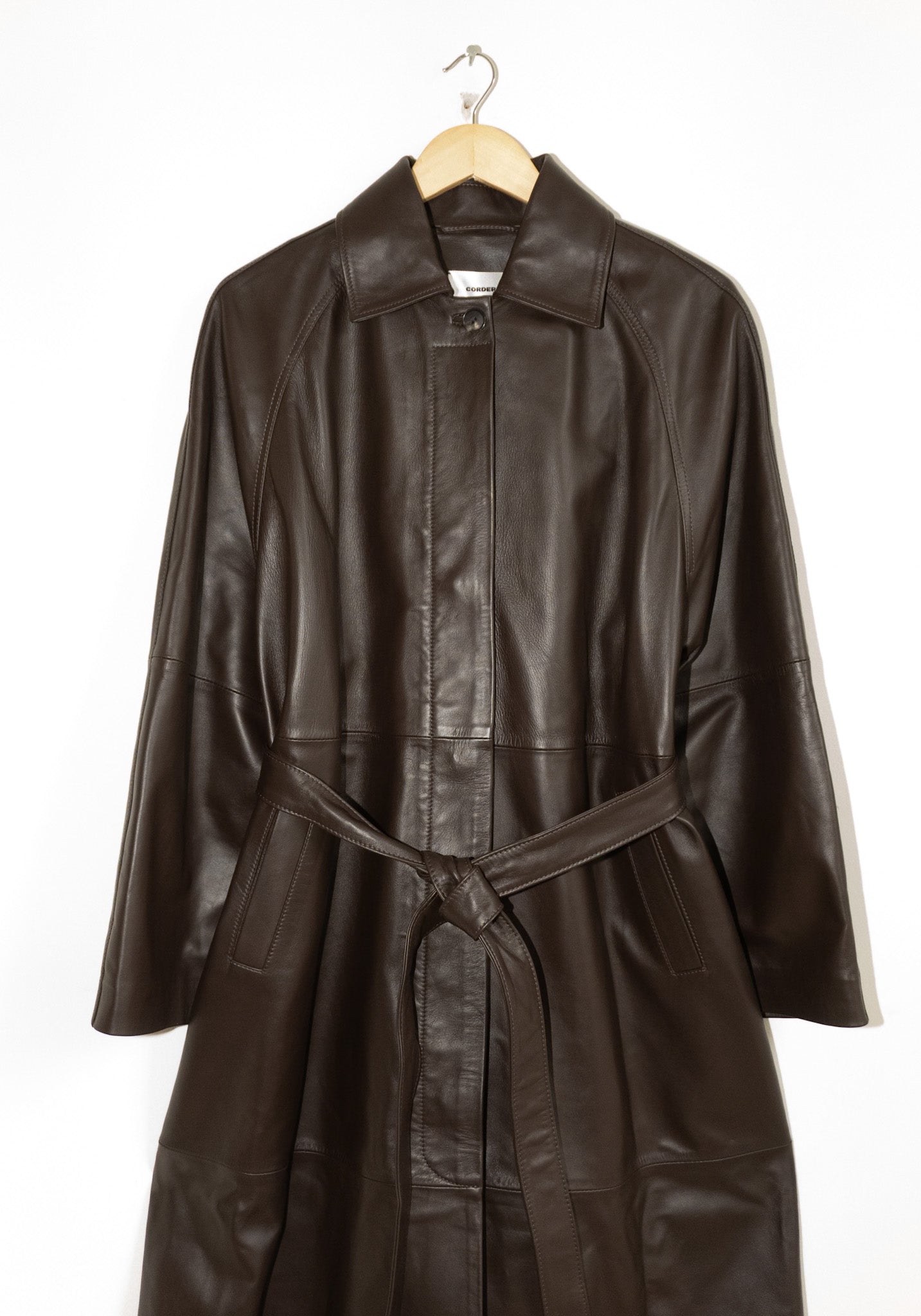 Cordera Nappa Long Trench Coat in Brown