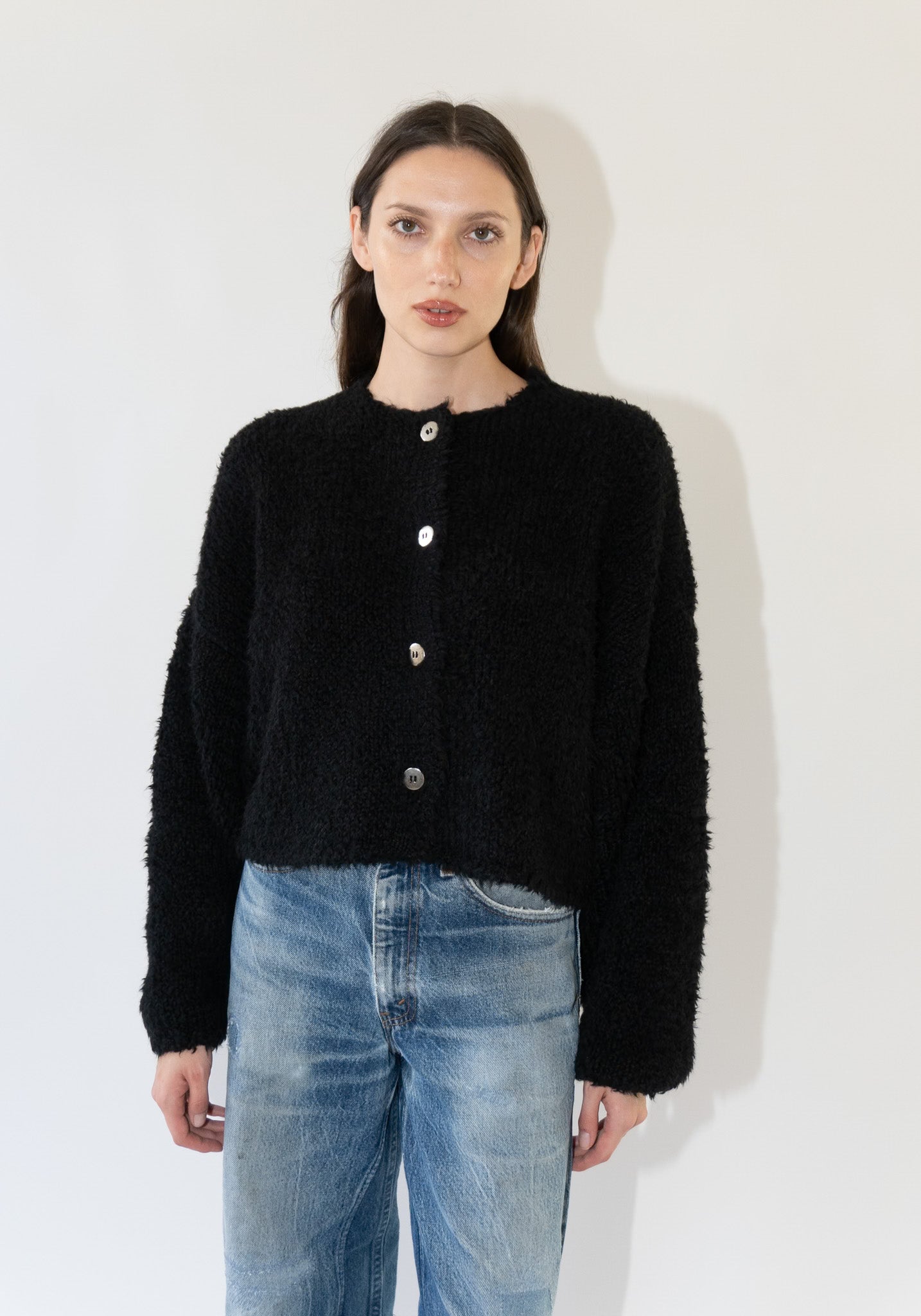 Cordera Teddy Cropped Cardigan in Black