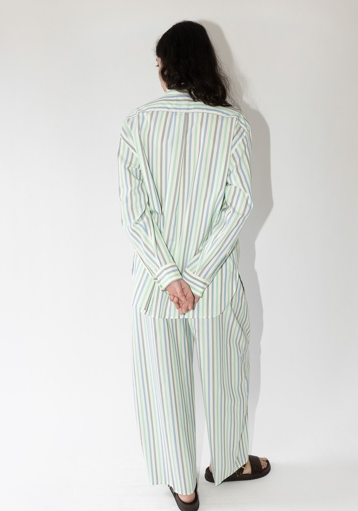 Cristaseya Oversized Pajama Pants in Striped Pastel Green