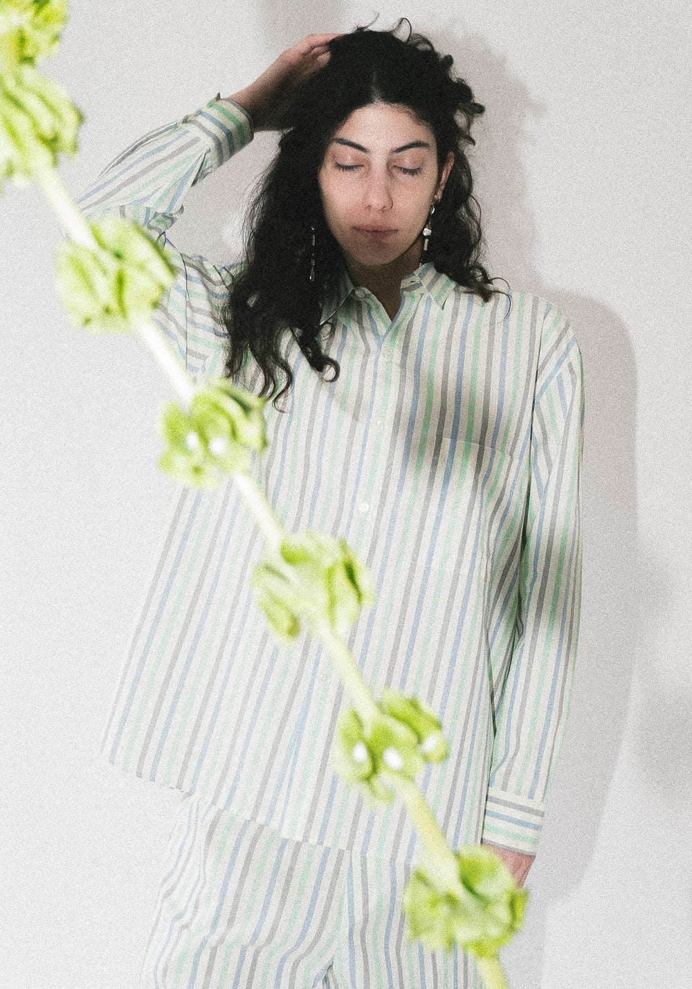 Cristaseya Oversized Pajama Pants in Striped Pastel Green