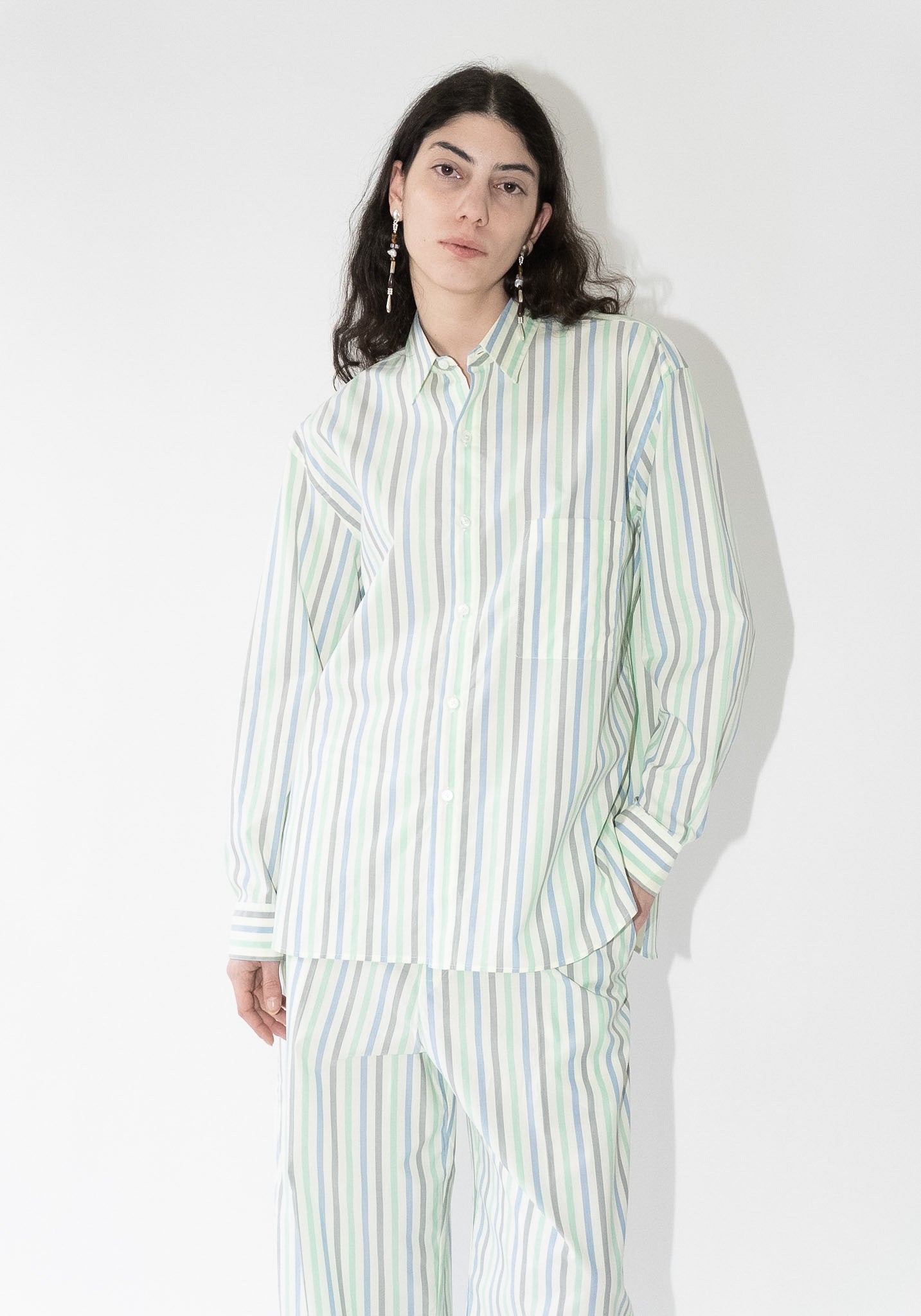 Cristaseya Oversized Pajama Pants in Striped Pastel Green
