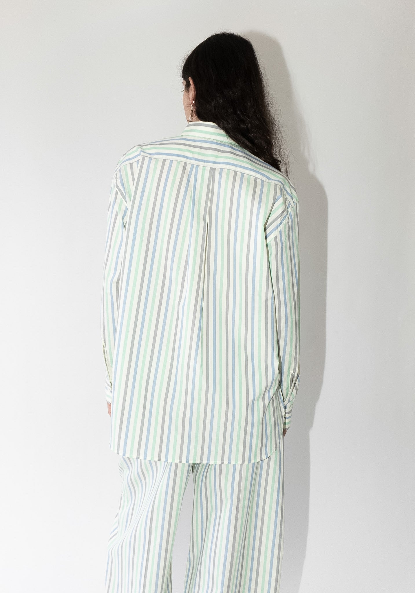 Cristaseya Oversized Pajama Pants in Striped Pastel Green