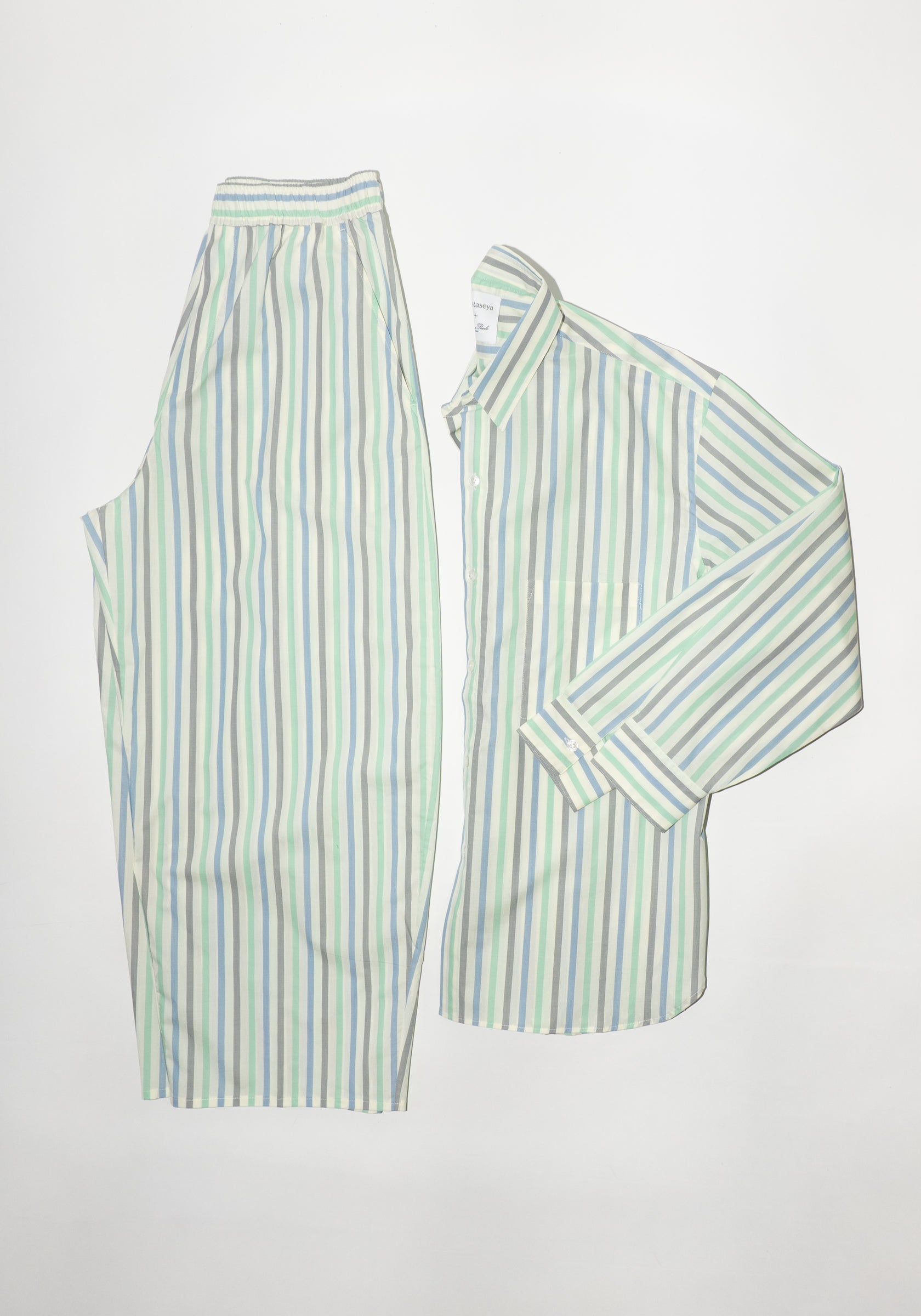 Cristaseya Handmade Classic Collar Shirt in Striped Pastel Green