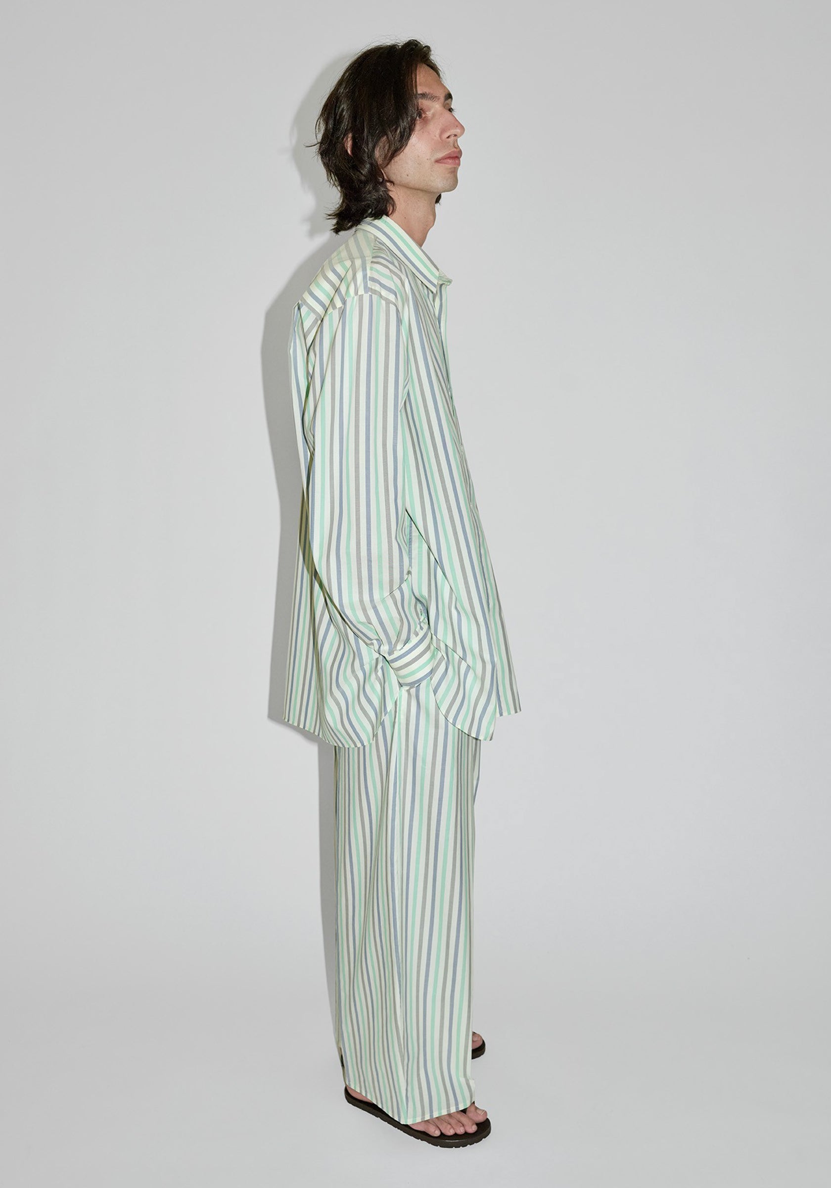Cristaseya Handmade Classic Collar Shirt in Striped Pastel Green