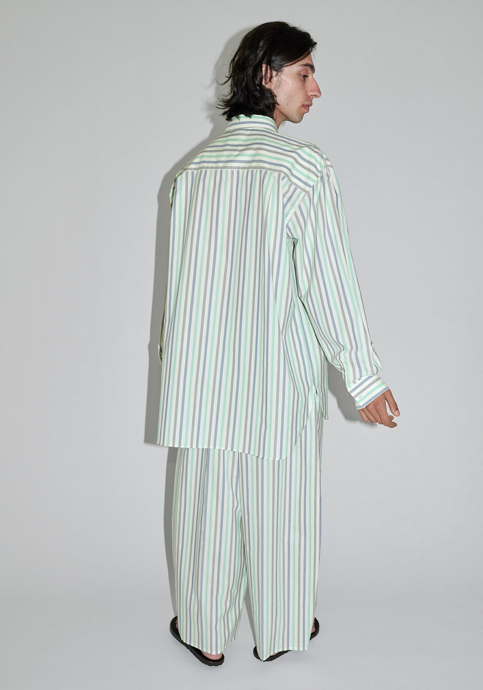 Cristaseya Handmade Classic Collar Shirt in Striped Pastel Green