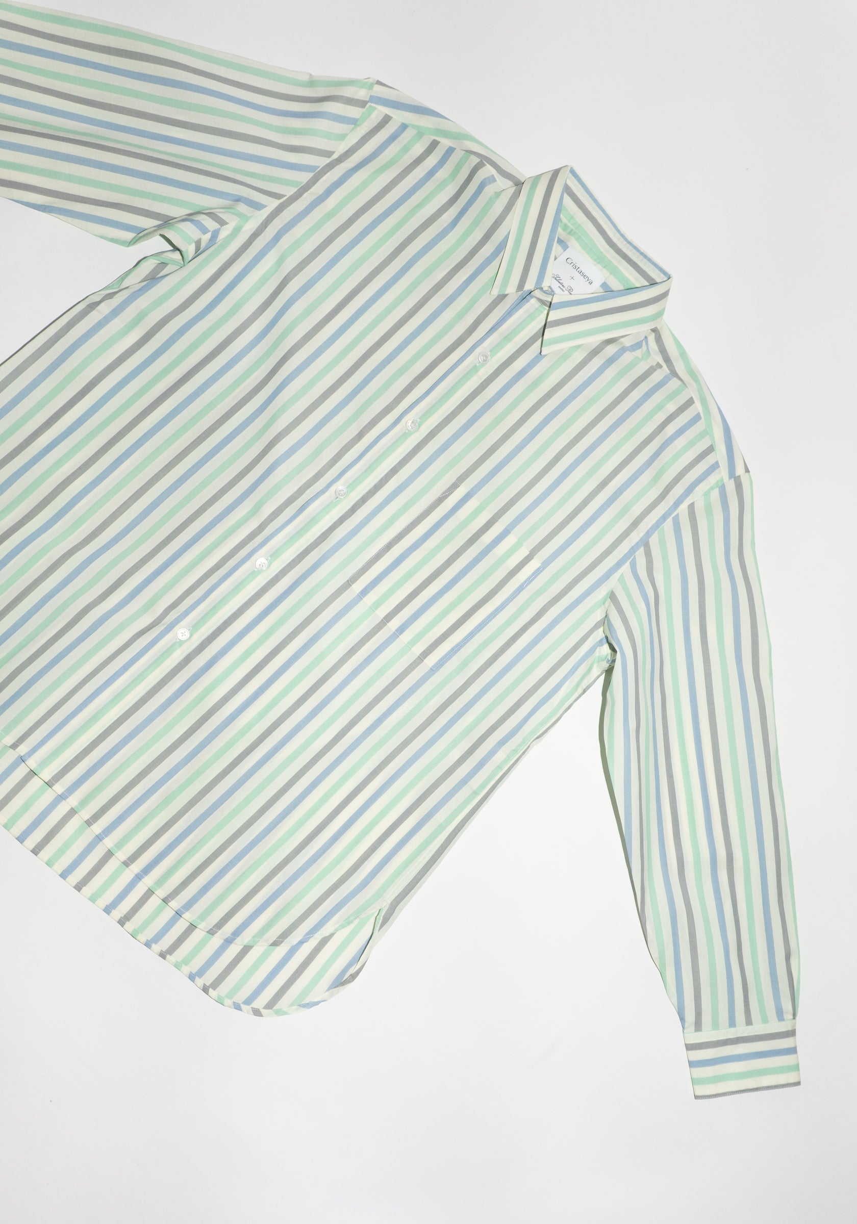 Cristaseya Handmade Classic Collar Shirt in Striped Pastel Green