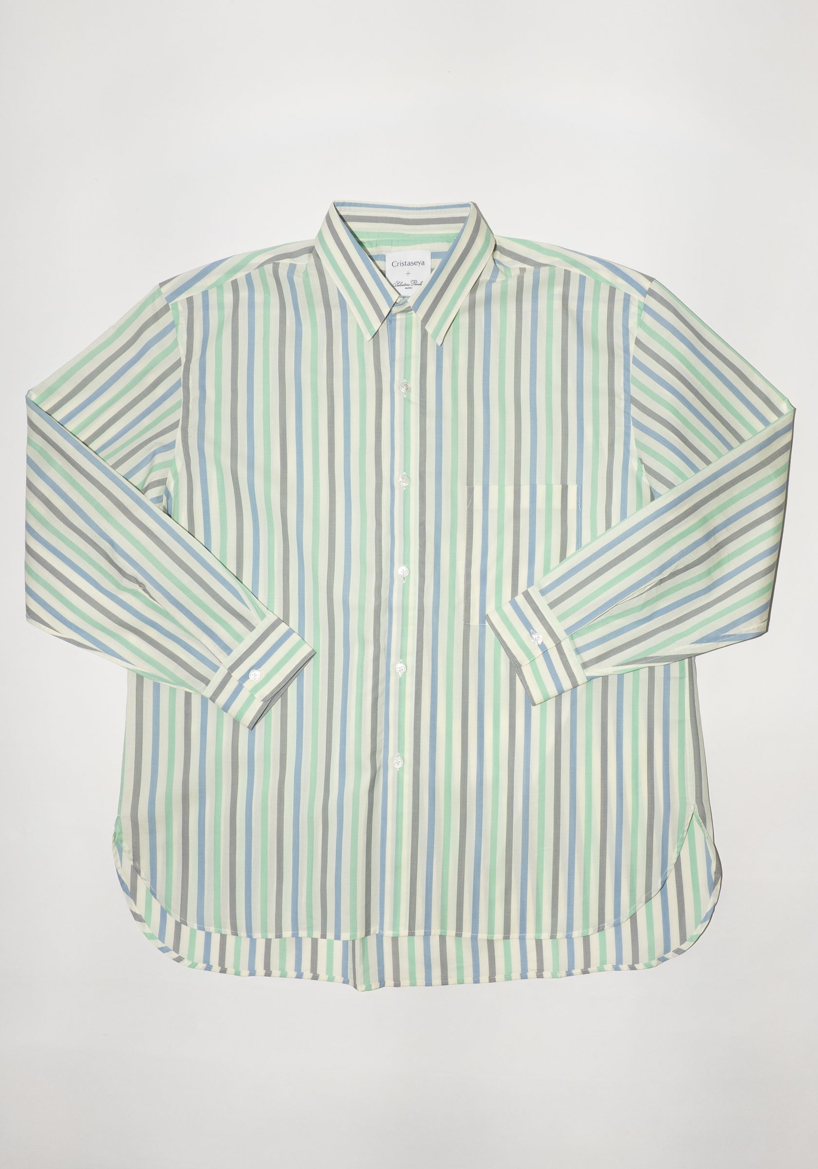 Cristaseya Handmade Classic Collar Shirt in Striped Pastel Green