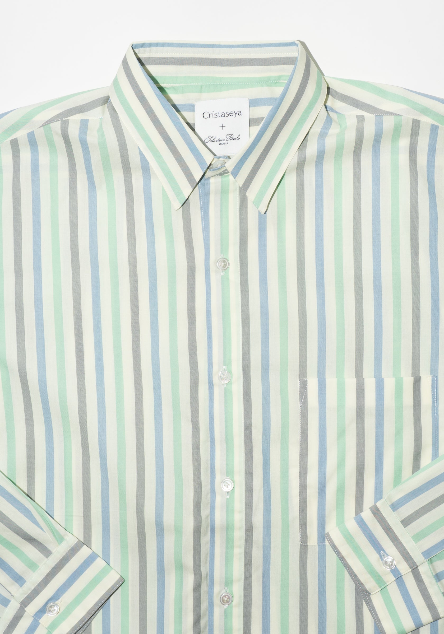 Cristaseya Handmade Classic Collar Shirt in Striped Pastel Green