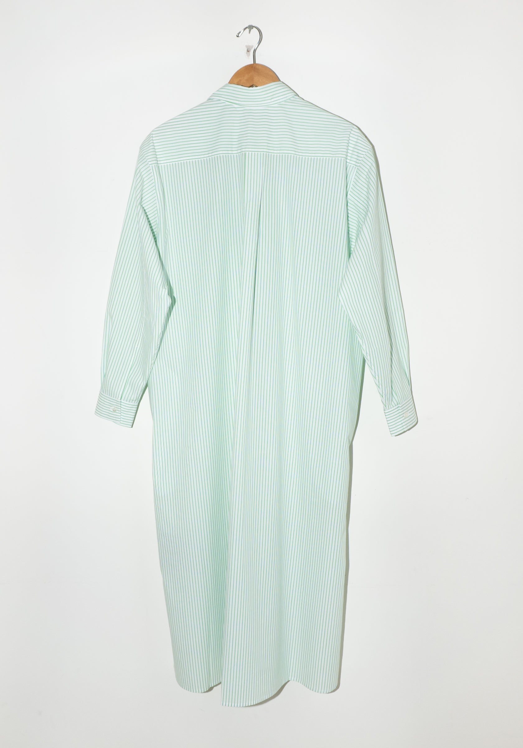 Cristaseya Maxi Shirt Dress in White and Green Stripes