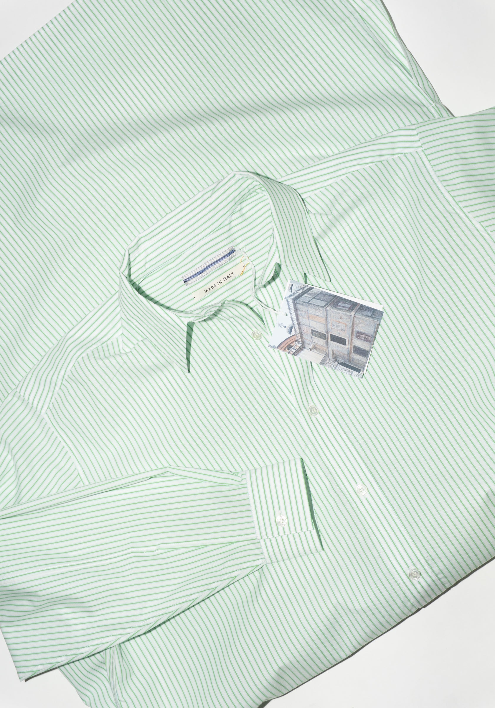 Cristaseya Maxi Shirt Dress in White and Green Stripes